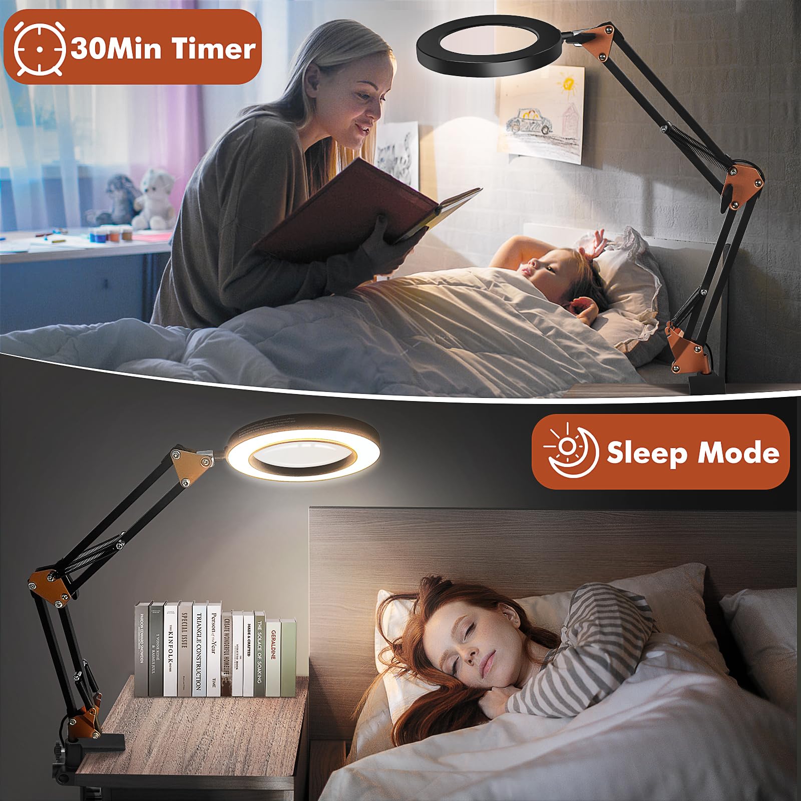 10X Magnifying Glass with Light and Clamp, 4.3'' Real Glass Lens LED Lighted Magnifier, 5 Color Modes Stepless Dimmable Adjustable Swing Arm Desk Lamp Hands Free for Crafts Reading Sewing Close Work - Image 5