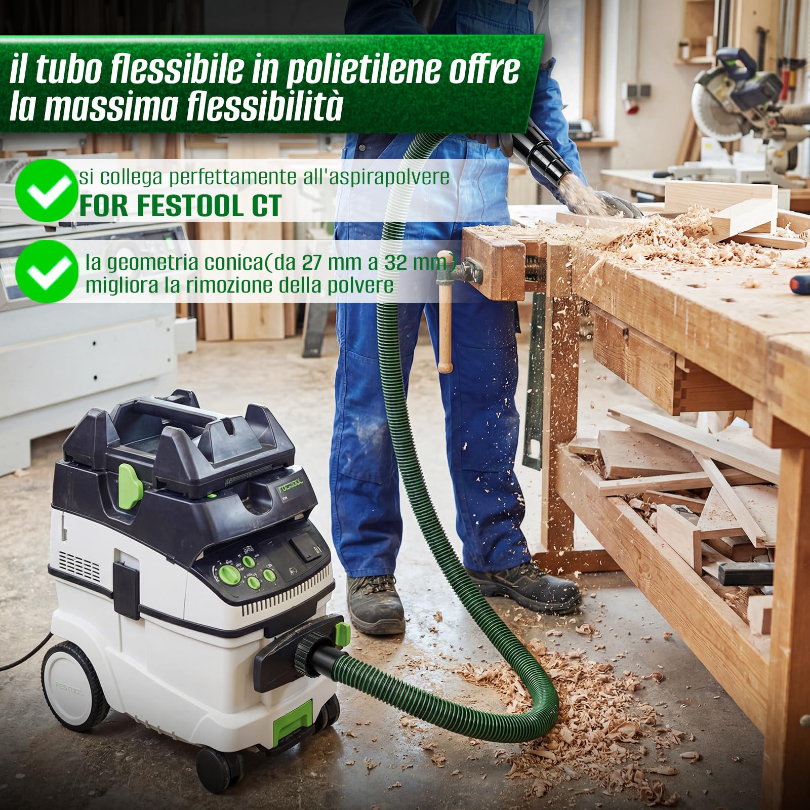 Tubo universale per aspirapolvere – Tubo ad alte prestazioni in EVA/PE da 3,5 m/5 m – Ideale per giardino, officina e aspiratori per liquidi e solidi (5 m)