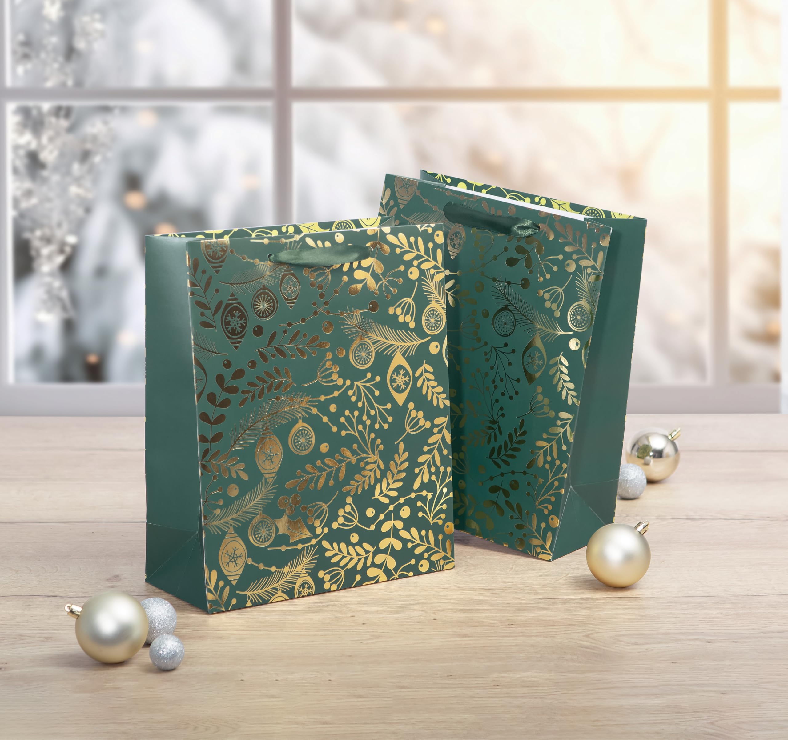 SIGEL Premium Geschenktüten Grün Gold 18 x 23 cm 100er Set | GT119/100, Großpackung für Weihnachtsgeschenke und Präsente
