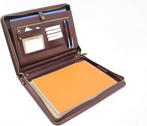 Portafolio de cuero, planificador de cuaderno, estuche ejecutivo A4, soporte para bloc de notas de negocios, carpeta profesional de cuero con asa