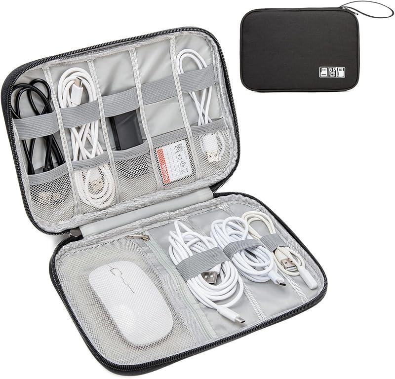 Electronic Organizer Case for Chargers, Cables & Tech Accessories | Organize chargers, cables, power banks and gadgets with elastic loops and mesh pockets in a slim travel-friendly design