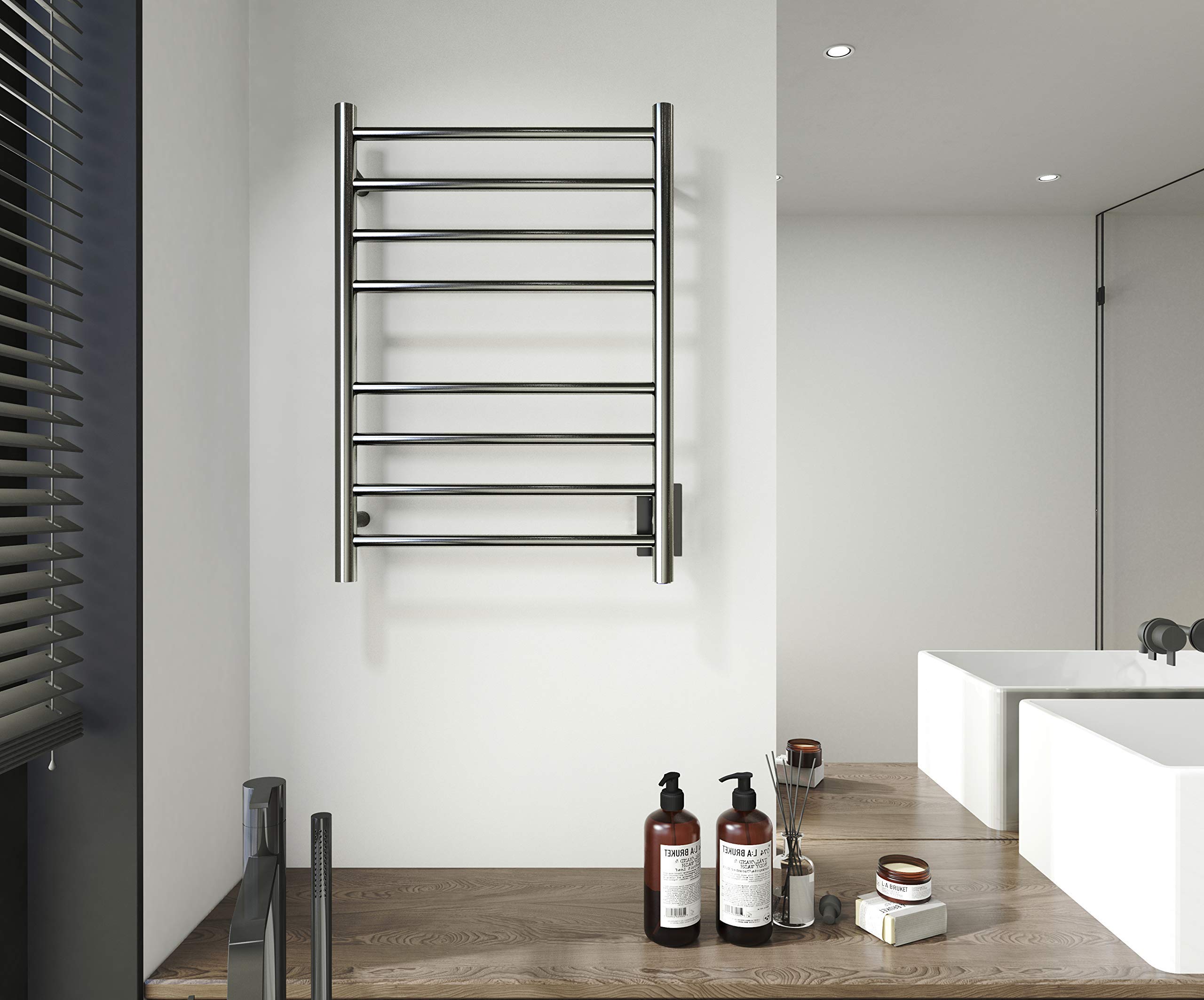 SHARNDY Heated Towel Warmer Rack Polished Chrome Drying Rack 8 Bars ETW44 Wall Mounted UL Listed 70W with Hardwired Kit