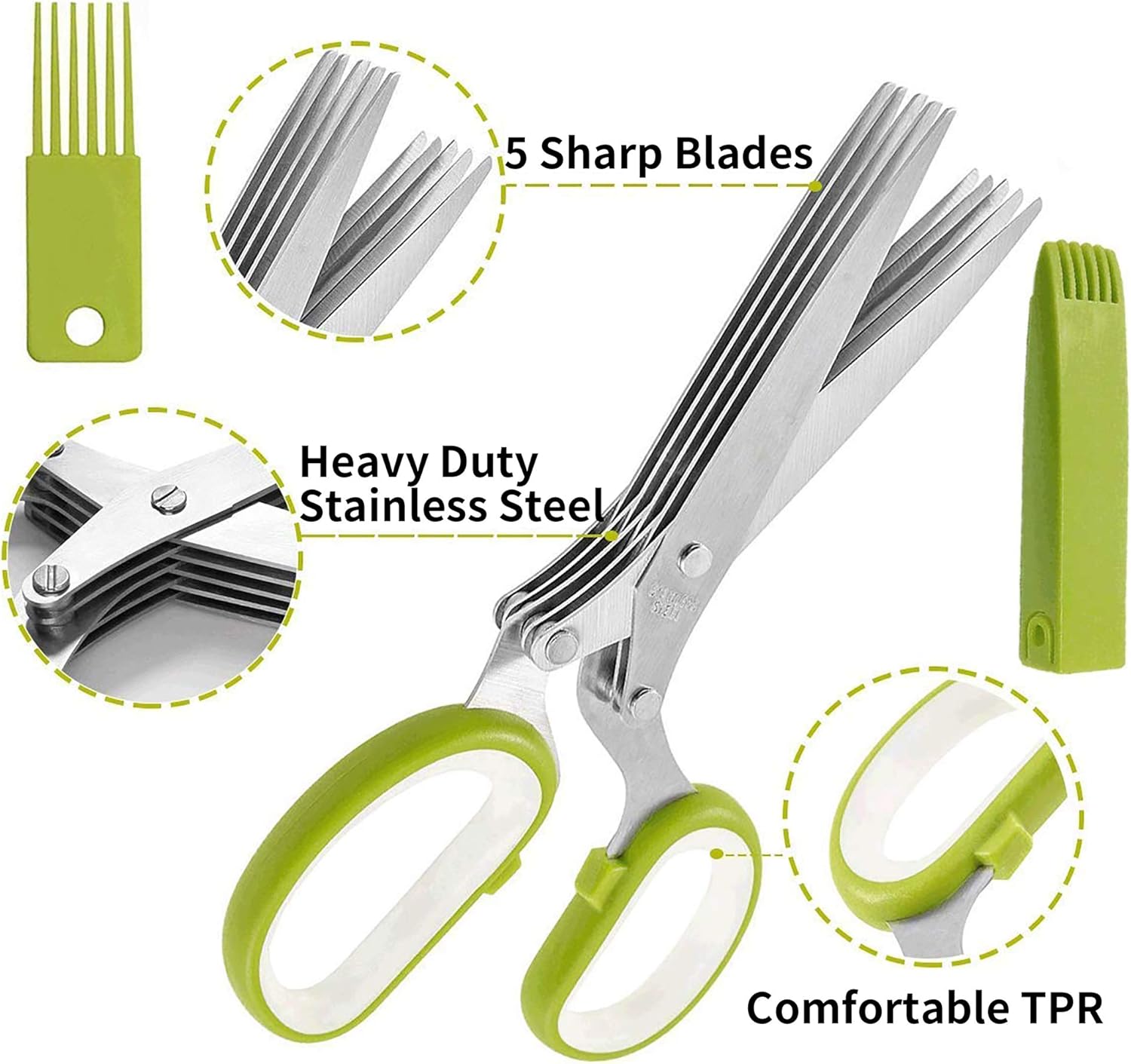 Flash Deals - 60% OFF GLE2016 Herb Scissors Set - Multipurpose Cutting Shears with 5 Stainless Steel Blades, Stripping Tool, Safety Cover with Cleaning Comb - Cutter/Chopper/Mincer for Herbs - Kitchen Gadget (Green) 60% Off Discount GLE2016 Herb Scissors Set - Multipurpose Cutting Shears with 5 Stainless Steel Blades, Stripping Tool, Safety Cover with Cleaning Comb - Cutter/Chopper/Mincer for Herbs - Kitchen Gadget (Green)