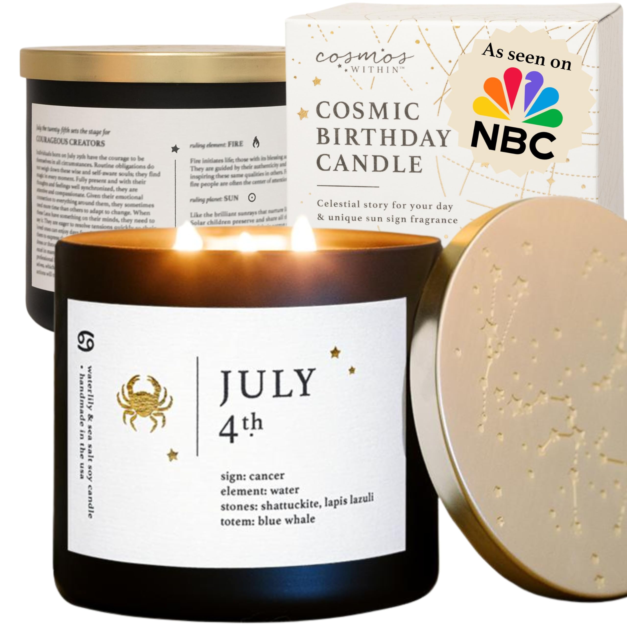 July 4th Personalized Zodiac Candle | Inspirational Astrology Reading and Daily Affirmation for Your Birthdate | Handmade Cancer Candles | Astrology