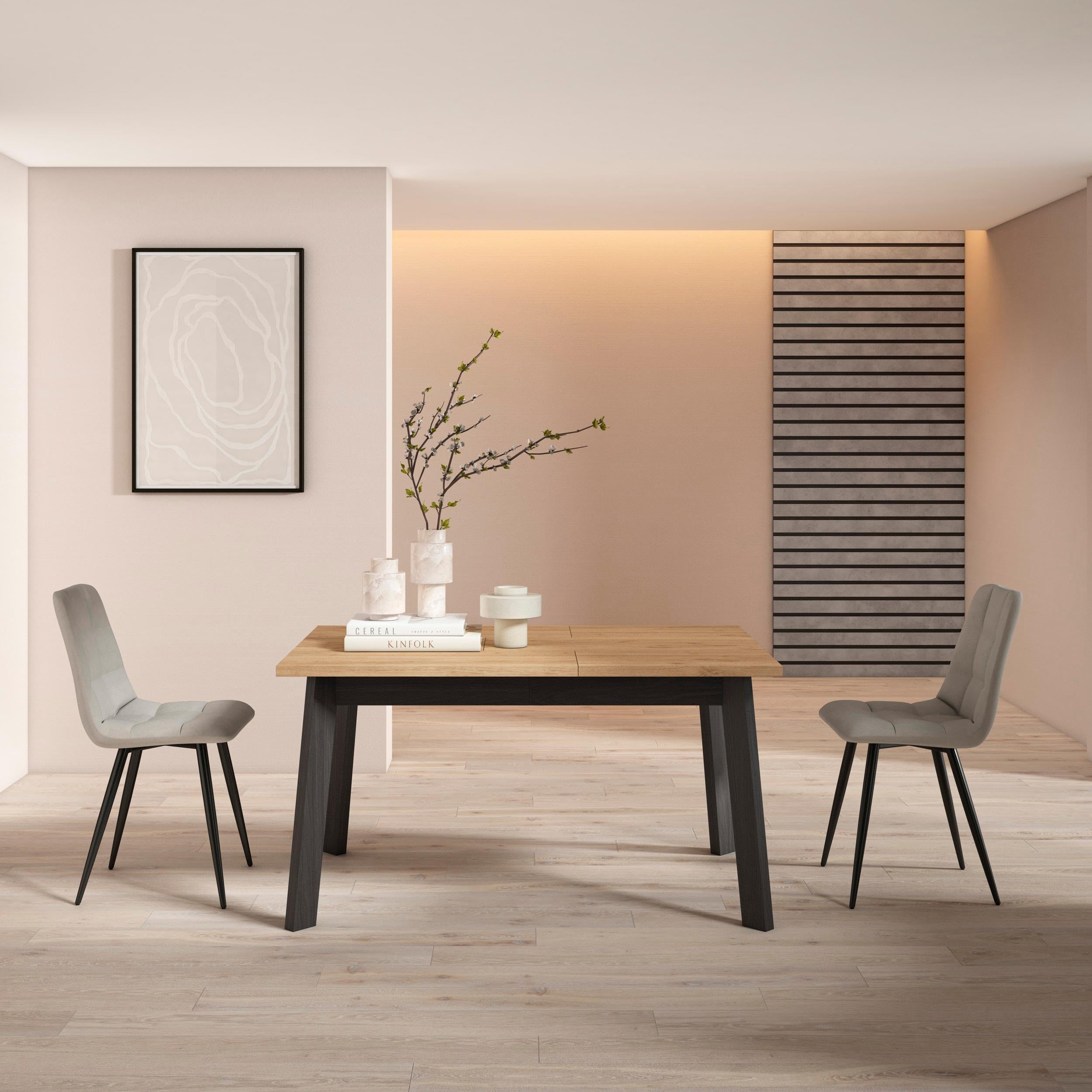 Skraut Home | Mesa Comedor | Mesa Fija Cocina y Salón | 140 | para 6 comensales | Patas de Madera | Estilo Moderno | Roble y Negro