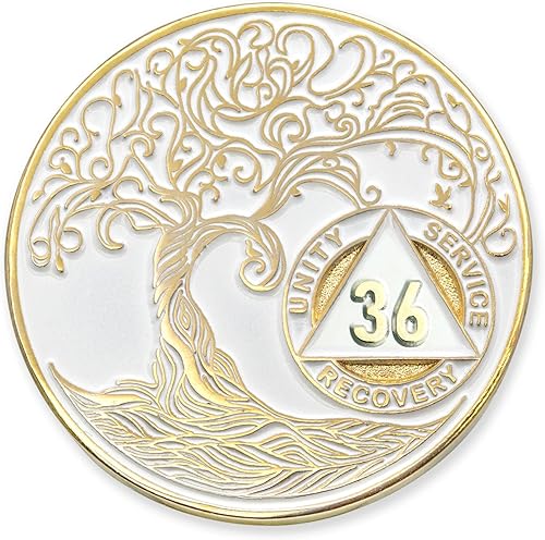 Miniatura 87 de Medallón/Ficha/Ficha de Recuperación AA Sobriety Mint de 2 Años, Árbol de la Vida Retorcido, Dorado - Negro