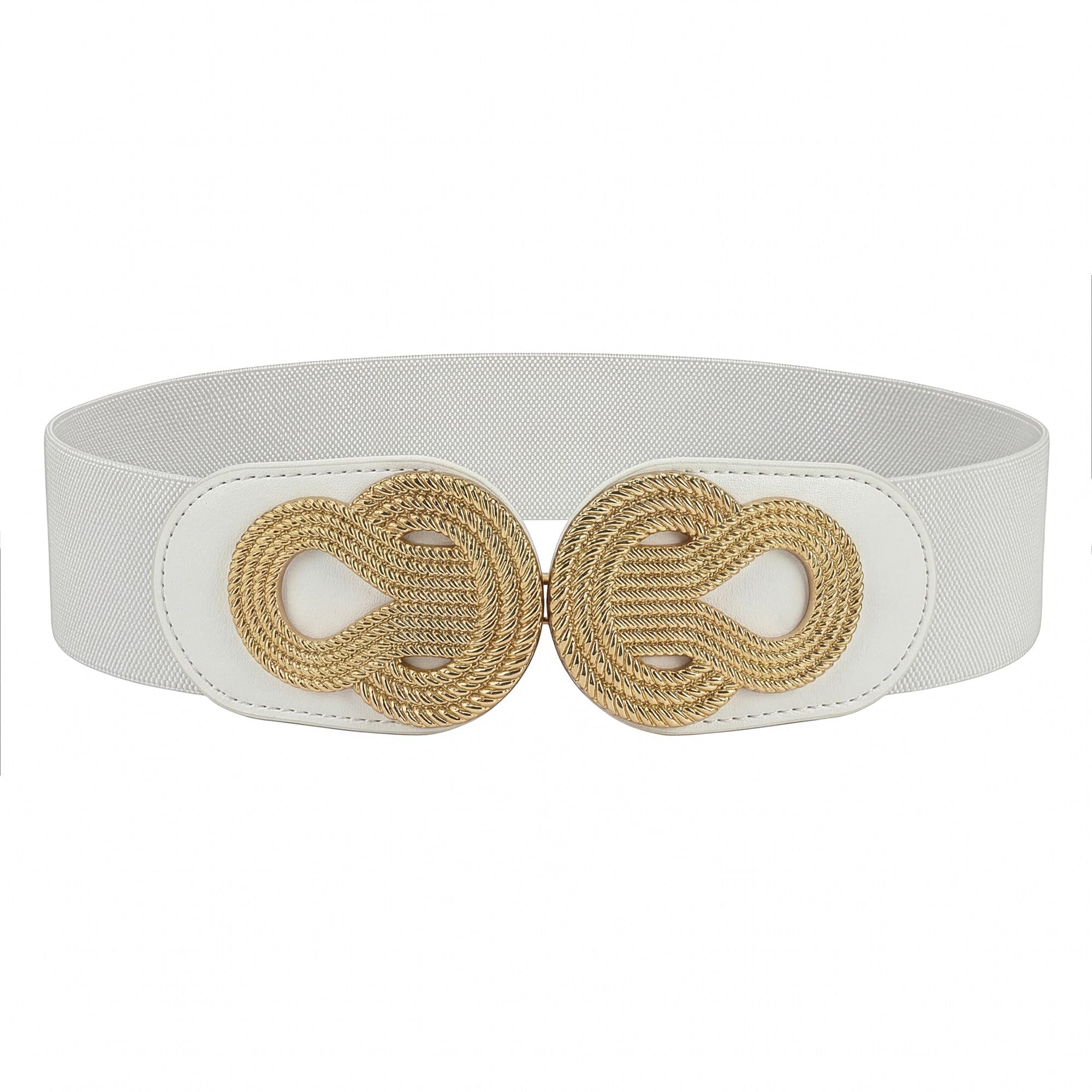 BlackButterfly Wide Elastic Vintage Cinch Retro Metal Interlock Buckle Belt (White, XXL)