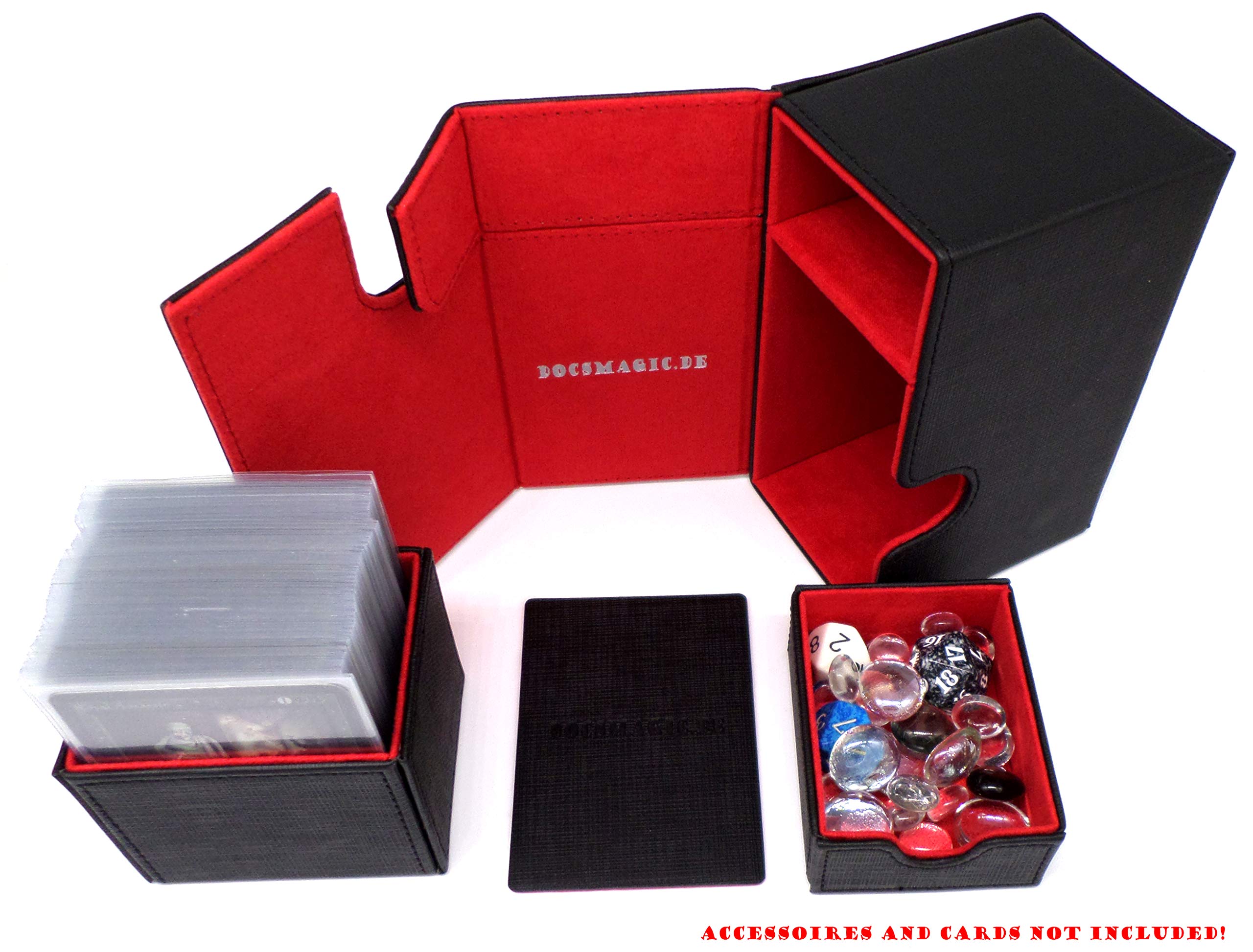 docsmagic.de Premium Magnetic Tray Box (80) Black/Red + Deck Divider - MTG PKM YGO - Caja Negra/Roja — view 5