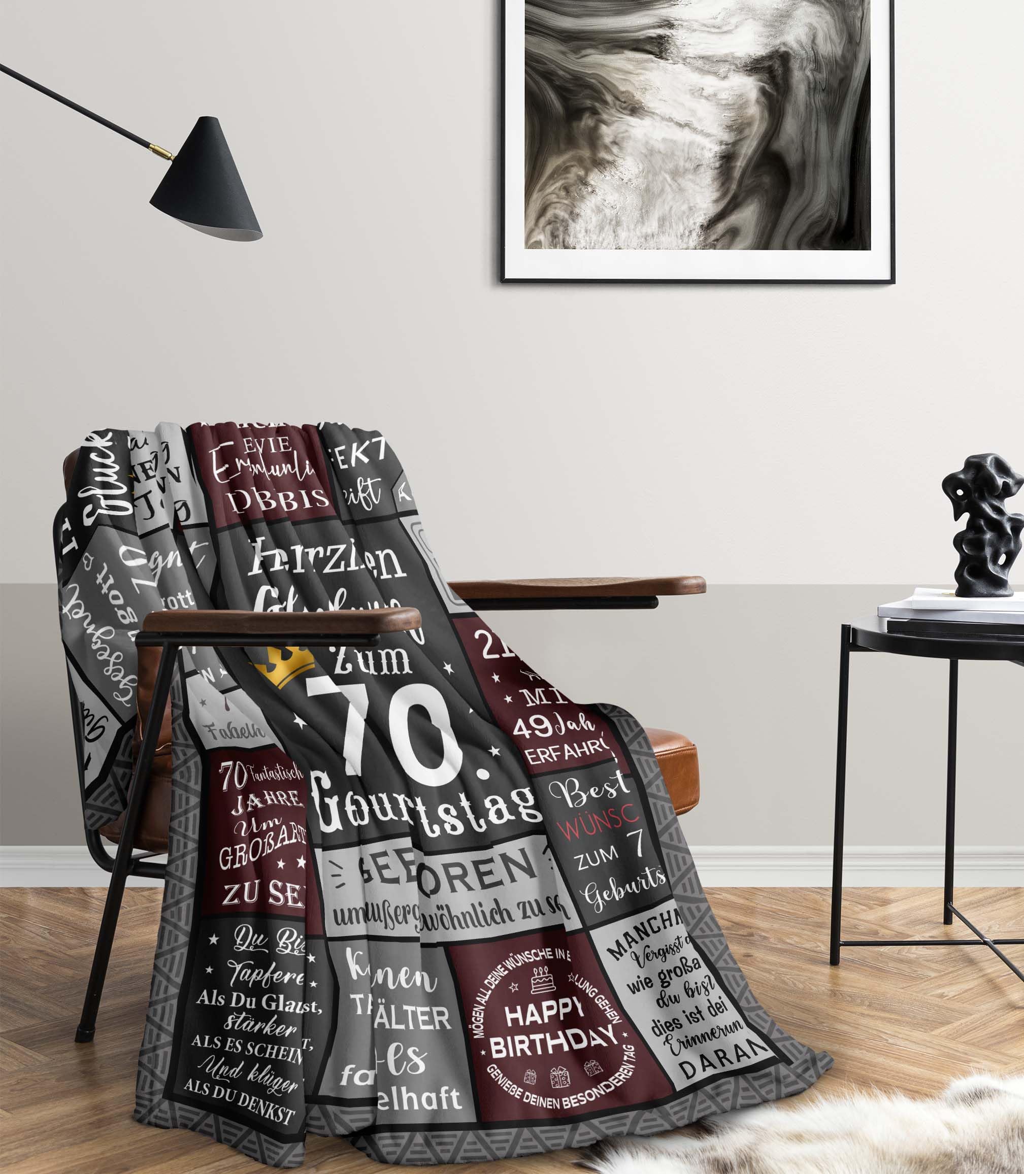 Parcae 70. Geburtstag Mann Decke 200x150CM, Polyester, Einlagig, Retro Muster, Hochwertig, Winter, Geschenk für Erwachsene, Wohnen, Freizeit, Dekoration