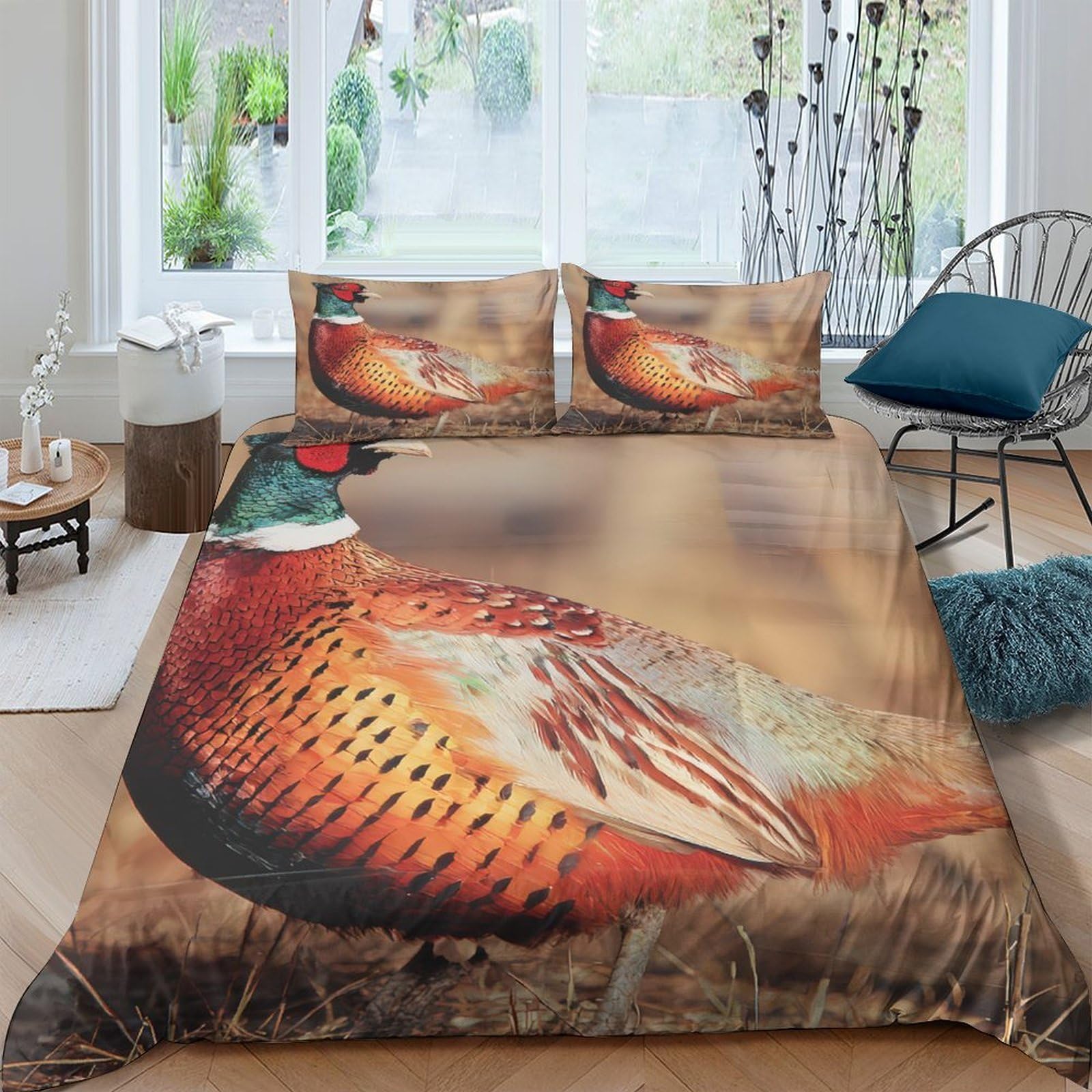 Ctjqhvkz Style-8 3D Printed Pheasant Bird Art Fitted Sheet Microfiber Soft Bed Cover Autumn Forest Mattress Cover Bedroom Decor Single（135X200cm）
