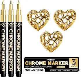 3 marcadores de tinta cromada, canetas espelhadas permanentes douradas para plástico, metal, modelo, joias, pintura de rodas, kit de retoque e reparo, projetos de arte DIY