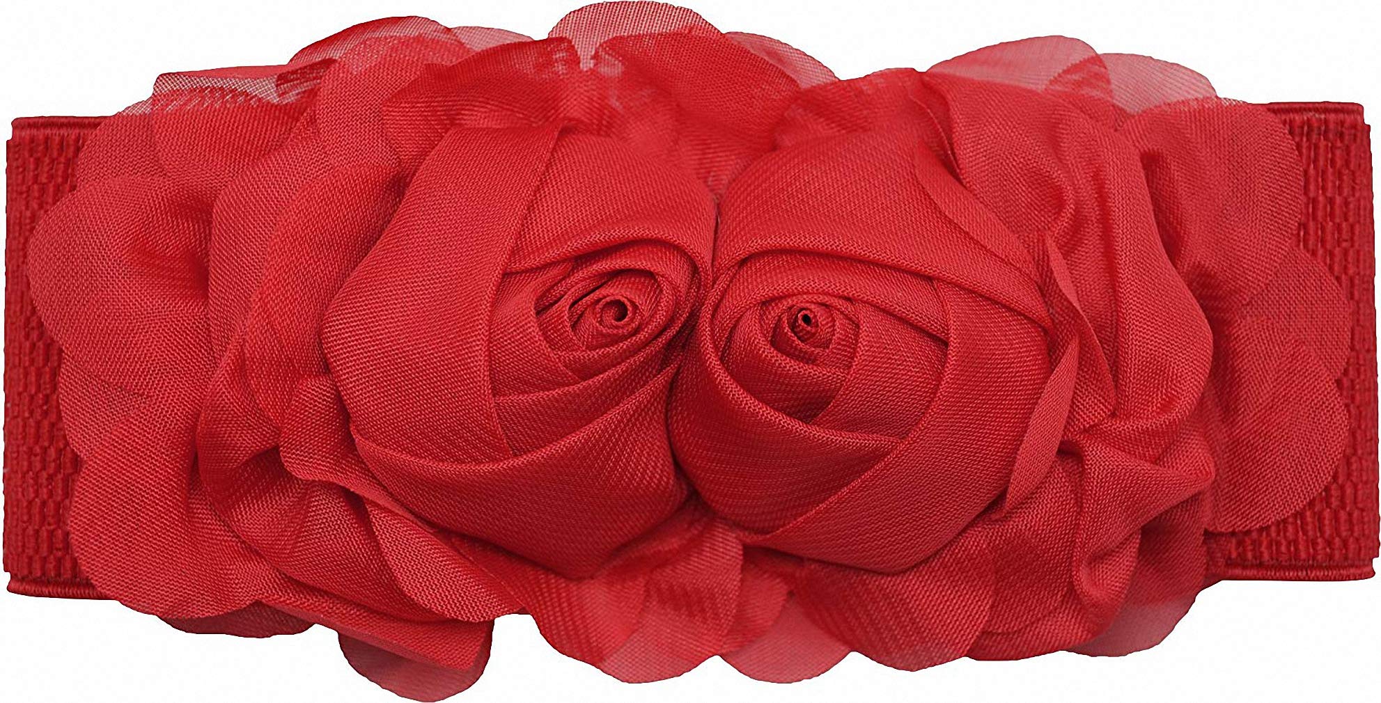 Ulalaza Elastic Flowers Waist Belt Trendy Bow Waistband Stretch Wide Waist Belt for Dress
