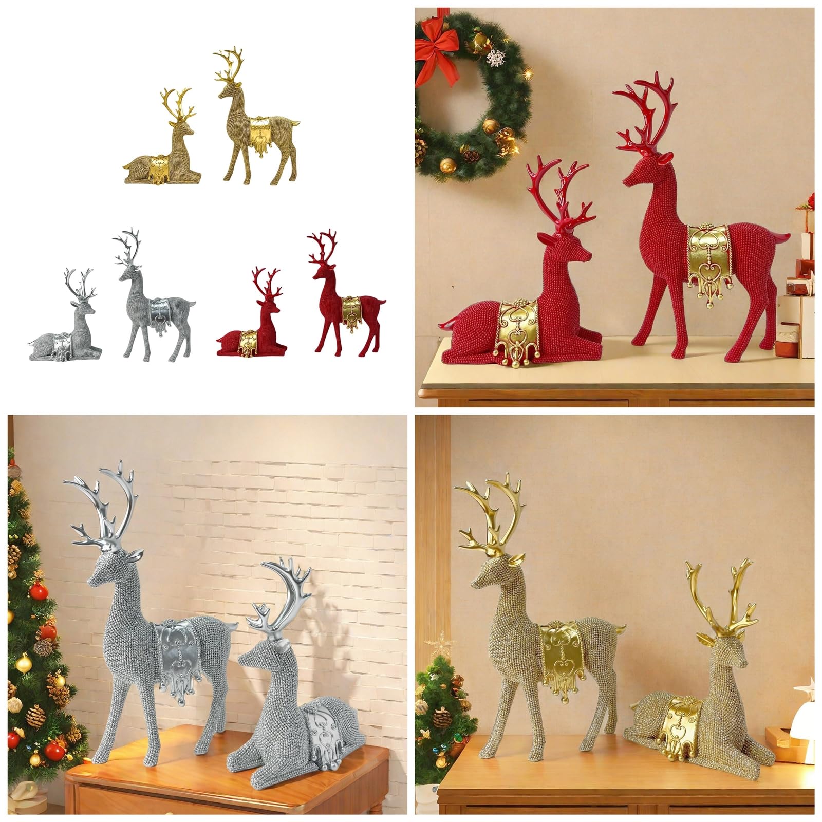 Juego de 2 figuras de renos en miniatura para festivales, figuras de ciervo de Navidad, adorno para mesa de temporada, estatua de reno