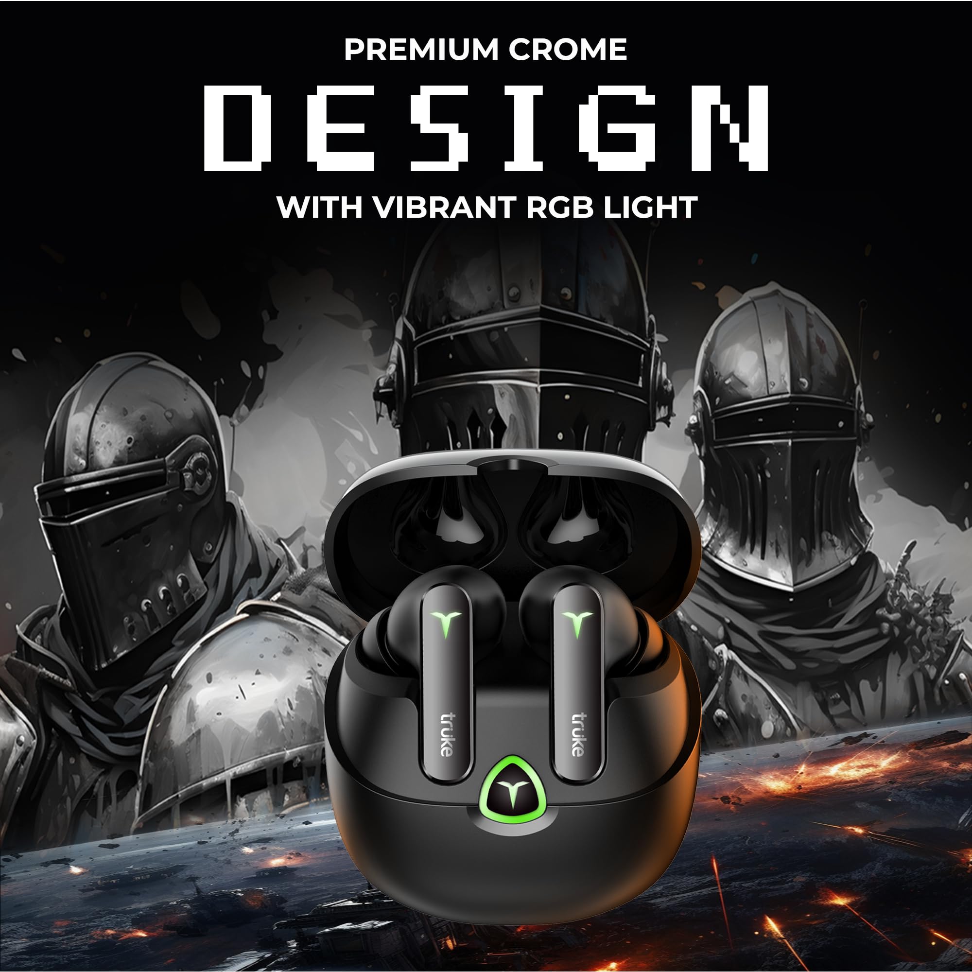truke New Launch BTG Flex True Wireless in Ear Earbuds, Dual Pairing Ear Buds, 40ms Low Latency Gaming Mode, 60H Playtime Fast Charging, HiFi DSP Sound, Quad-Mic ENC, 13mm Driver,Bluetooth 5.4(Black) 1