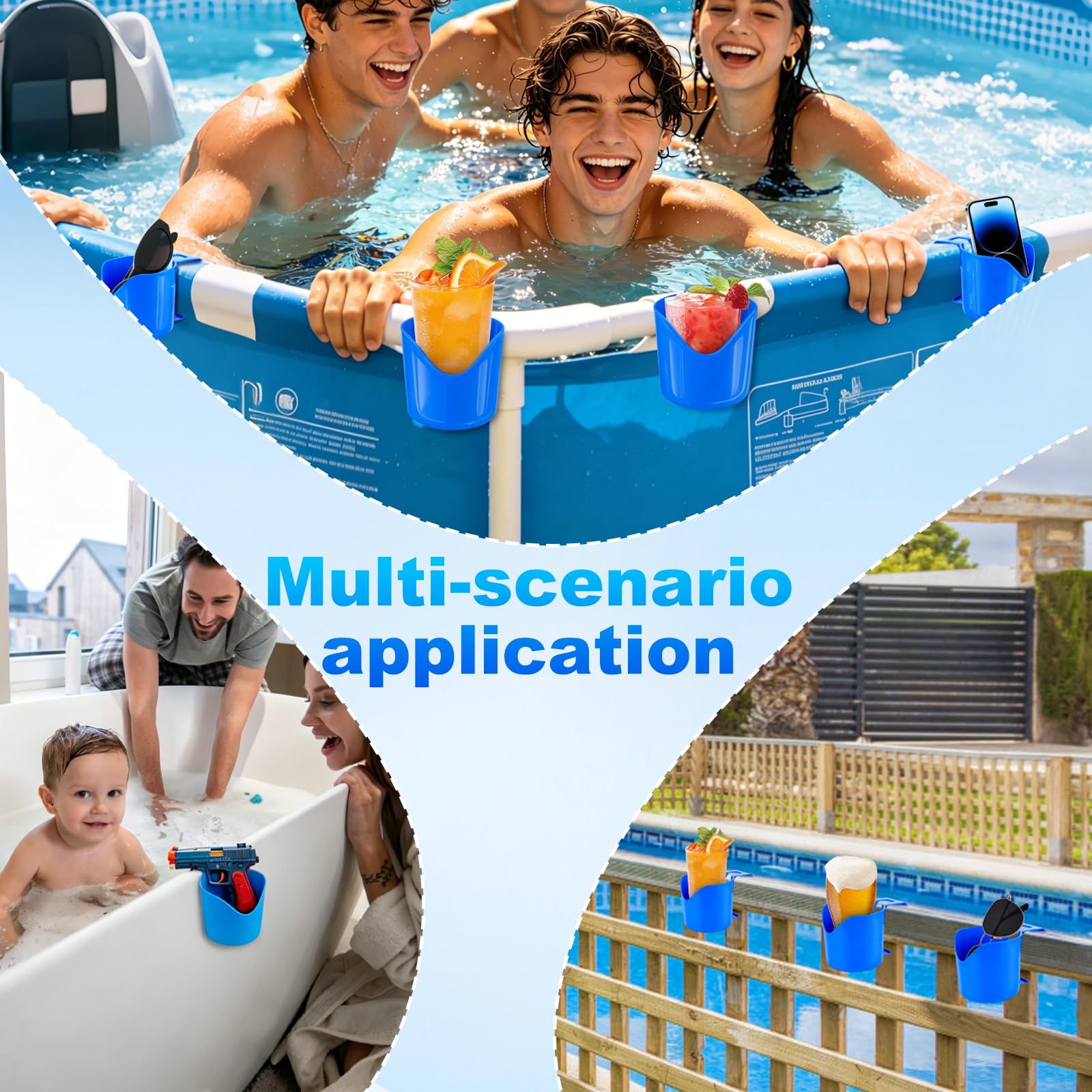 Lot de 4 porte-gobelets de piscine Poolside - En plastique - Refroidisseur de caisse à bière - Pour piscine - Support suspendu - Accessoires de piscine pour piscine hors sol