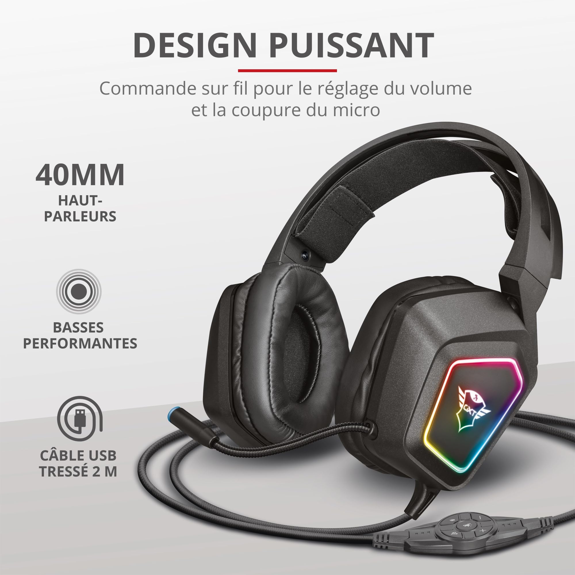 Trust Gaming GXT 450 Blizz Casque Gamer PC Son Surround 7.1, Éclairage RGB, Casque Gaming USB avec Micro Flexible, Réglage du Volume, Filtre Anti-Pop, Casque de Jeu pour Ordinateur, Portable - Noir