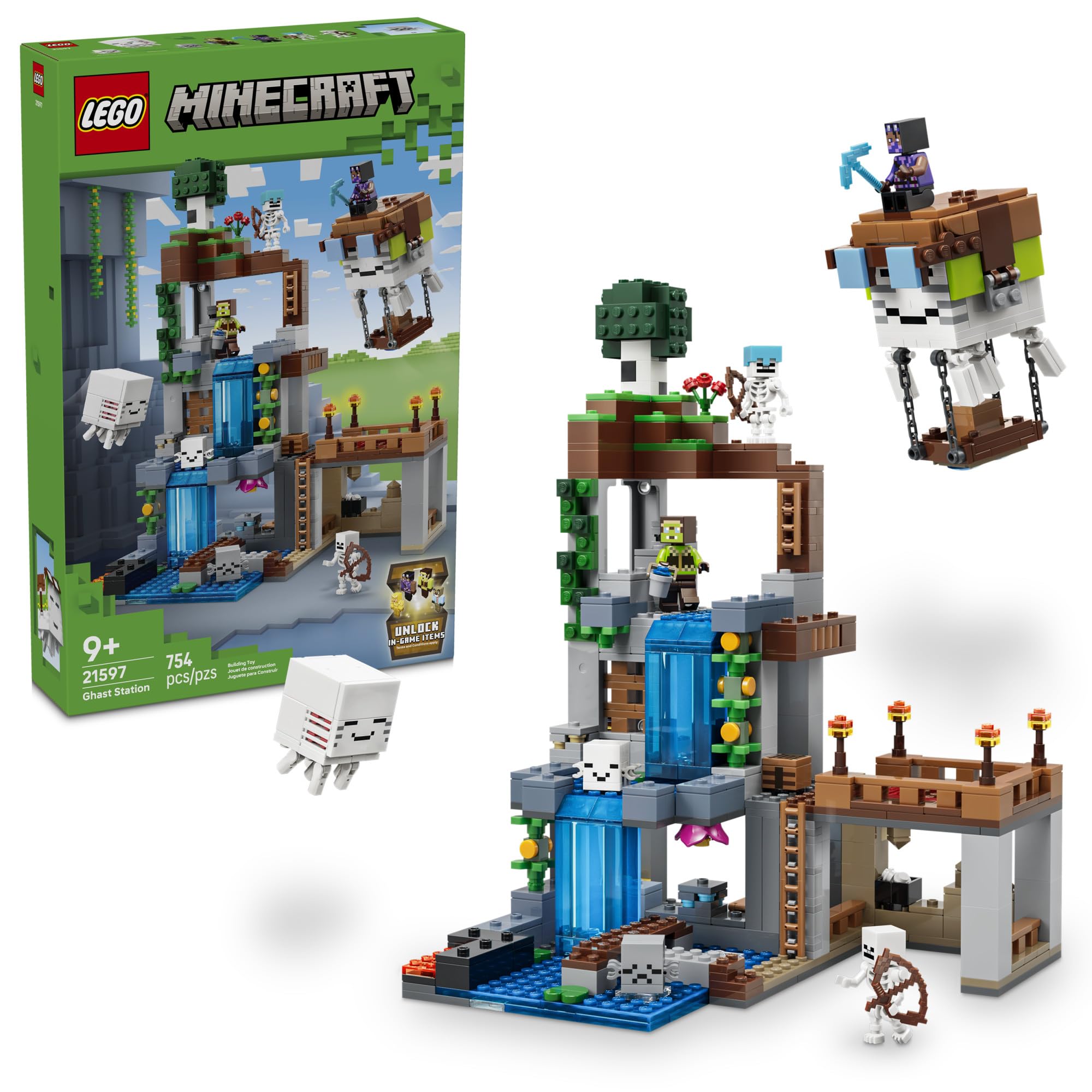 Minecraft Ghast Station 21597 | Building Toys for Boys & Girls, Ages 9+, Sturdy Build for Pretend Play, 8 Minecraft Figures, 754 pieces, Gift for Gamers