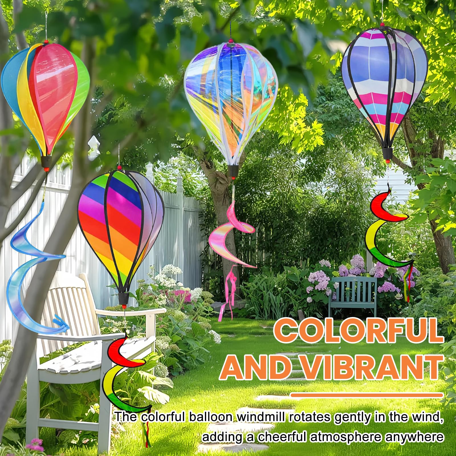 Lot de 6 carillons éoliens à air chaud - 110 cm - Carillon éolien pour l'extérieur - Arc-en-ciel - Décoration de jardin à suspendre - Pour jardin d'enfants, parc
