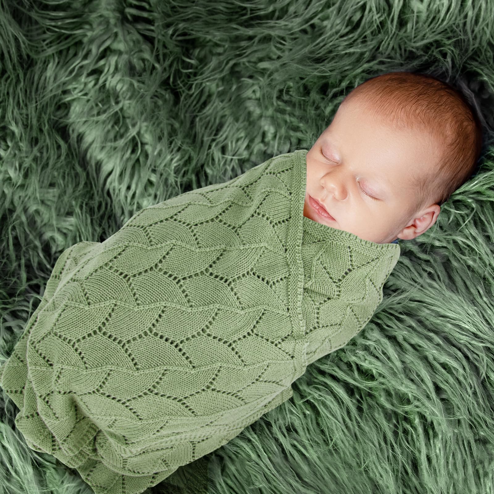 Loyfoky Cellular Blanket Baby 100% Cotton Soft Knit Blankets Breathable for Boy Girl Newborns Infant Swaddling Green 100x80cm - Image 4