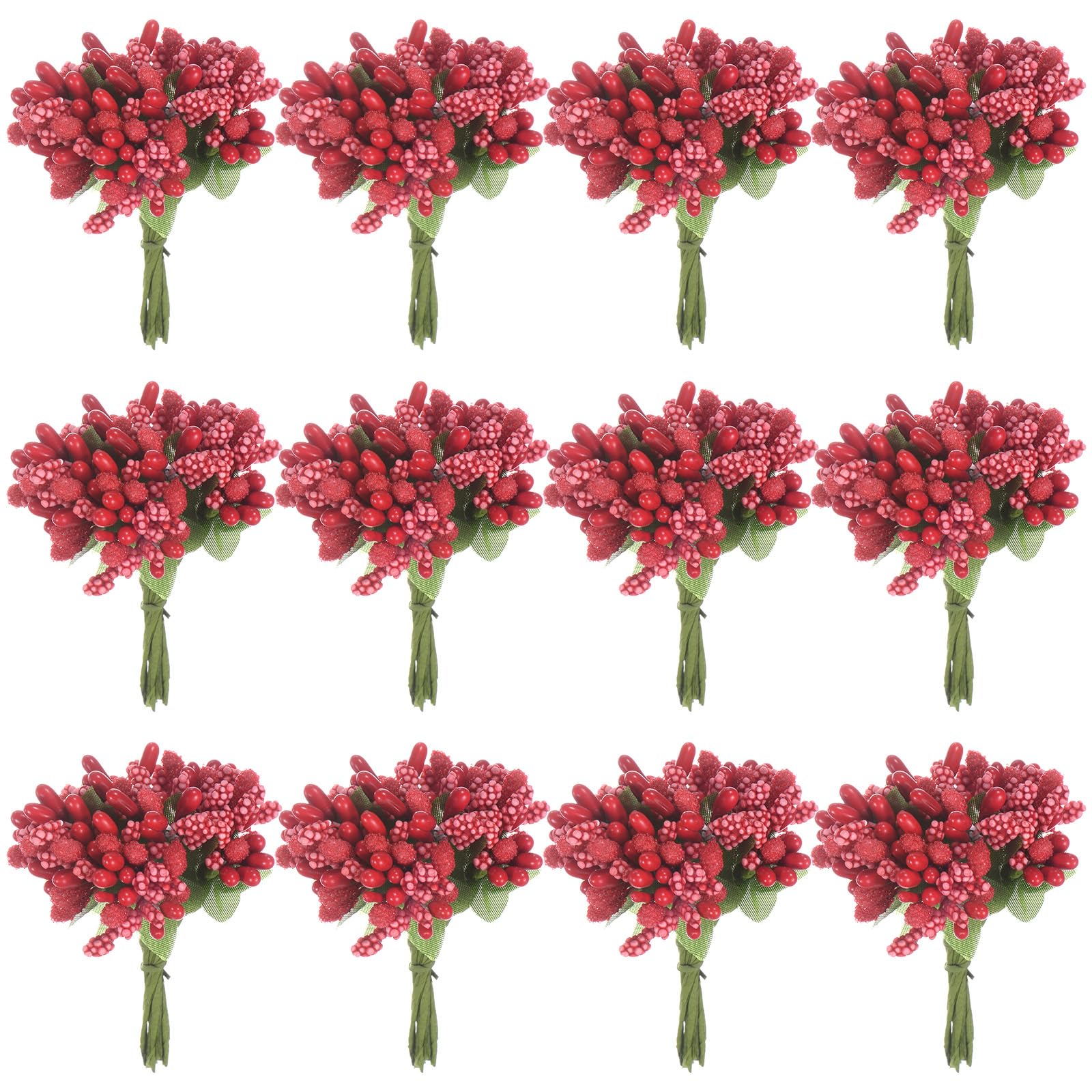 M METERXITY 144-Pack Artificial Flower Stamen Kit, Mini Frosted Holly Berry Stems for Wedding Decor, Flower Stamens for Craft DIY Wreaths/Birthday/Flower Arrangements Decorations [Red]