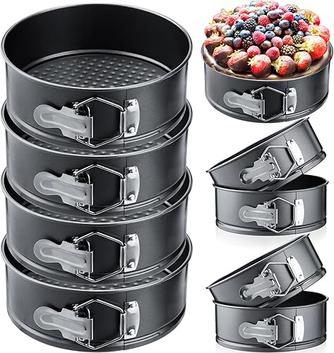 Sunnyray 8 Pcs Mini Springform Pans Set Leakproof Cheesecake Pan Metal Round Nonstick Cake Pan with Removable Bottom for Baking Cheesecakes Pizzas