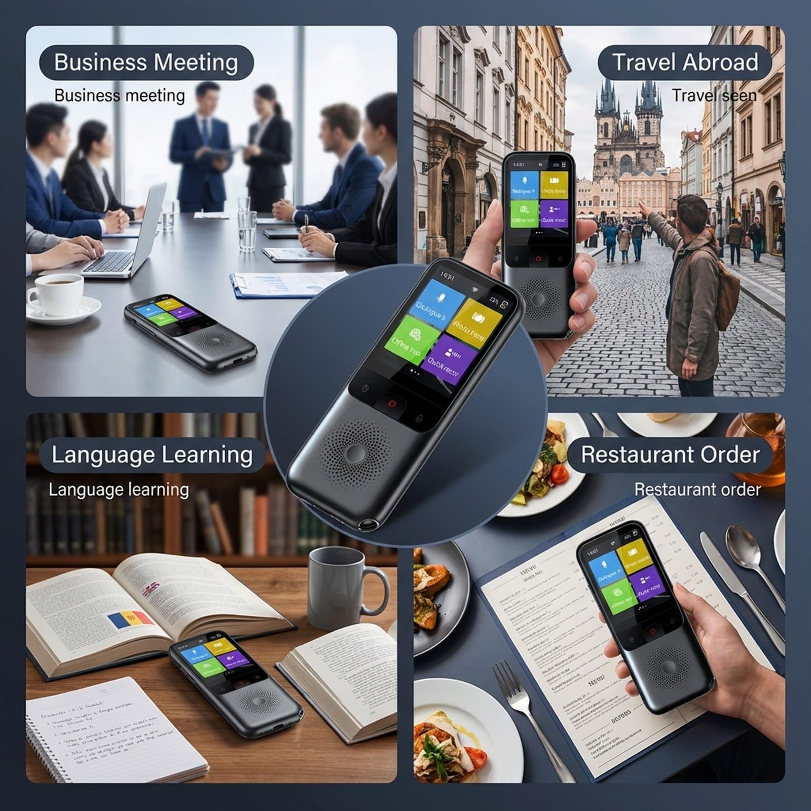 Dispositivo Traduttore Vocale Simultaneo, 138 Lingue Online, 17 Offline, Trascrittore WT2, Schermo HD, Batteria Lunga Durata - Traduzione Istantanea, Fotografia Multilingue, Conversione Valute