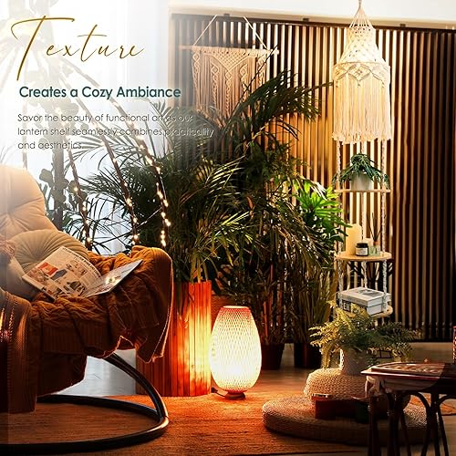 Miniatura 5 de ANROYE Estante de lámpara colgante de macramé de 3 niveles, estilo bohemio tejido esquinero, estantes para plantas con cable de enchufe, lámpara de