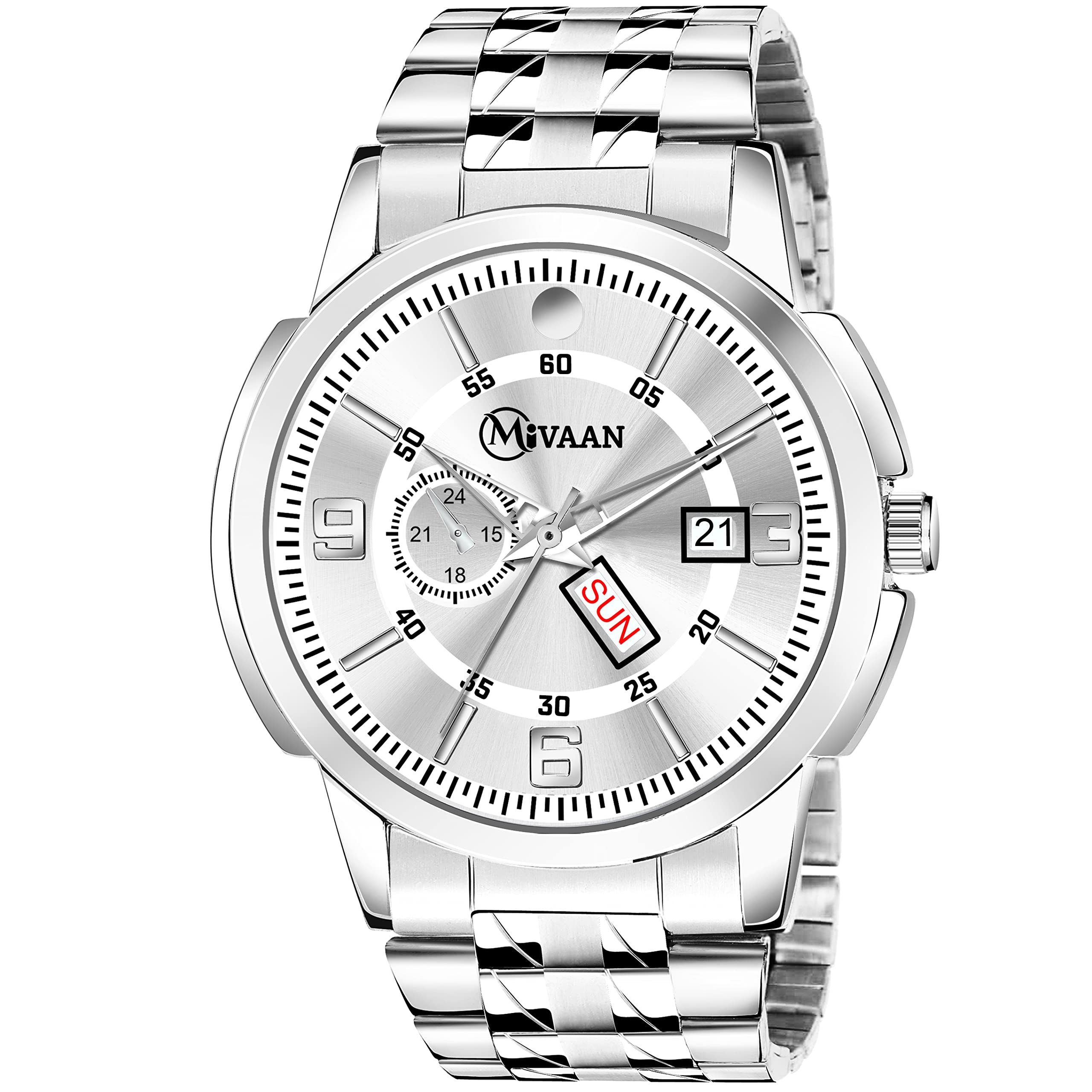 MIVAAN Analouge Day and Date Working Stainless Steel Strap Boys Wrist Watch for Mans-AB203SLVR (Silver) (B0BY918R7D) Amazon Price History, Amazon Price Tracker