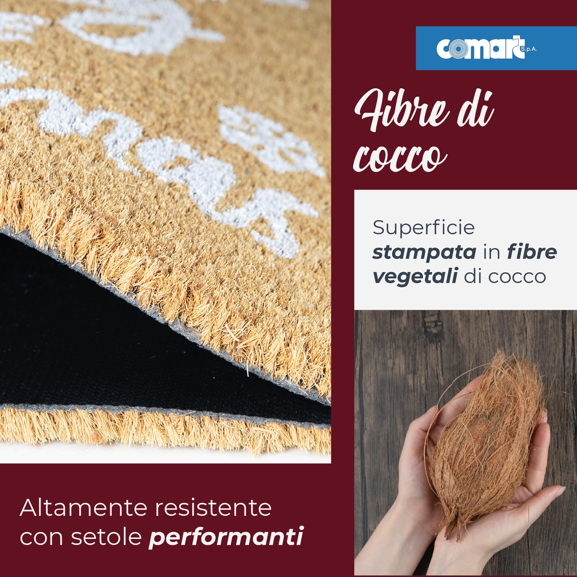 Comart - Zerbino Christmas - 40x70 cm - in Cocco - Sagomato con Disegni Natalizi – Tappeto per Ingresso Esterno o Interno - Antiscivolo - Decorazione per le Feste - Regalo per la Casa – Cane Natalizio