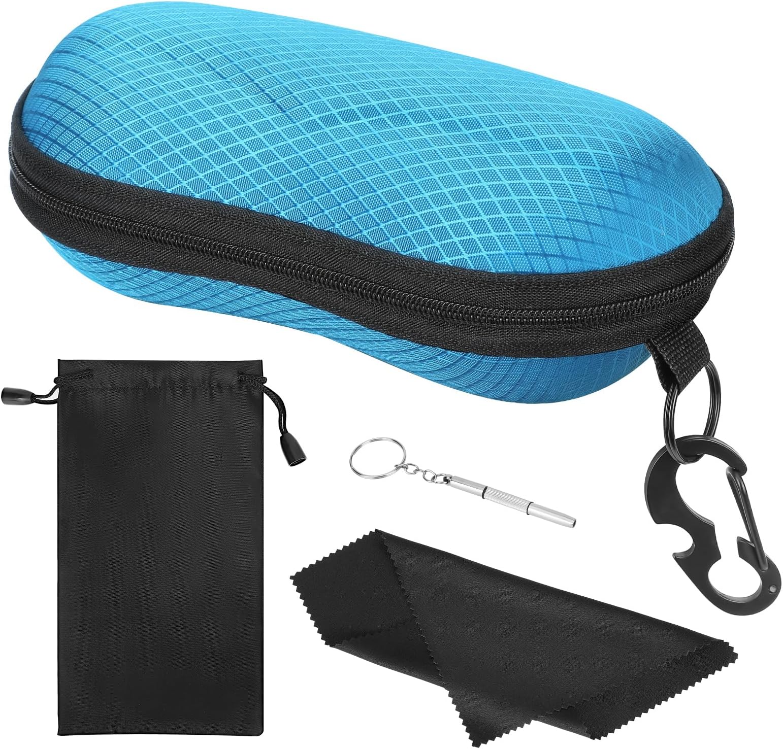 Semi Hard Shell Sunglasses Case, Unisex Anti-scratch Protective Eyeglasses Storage Case Eyewear Holder with Metal Hanging Hook Mini Screwdriver for Men Women