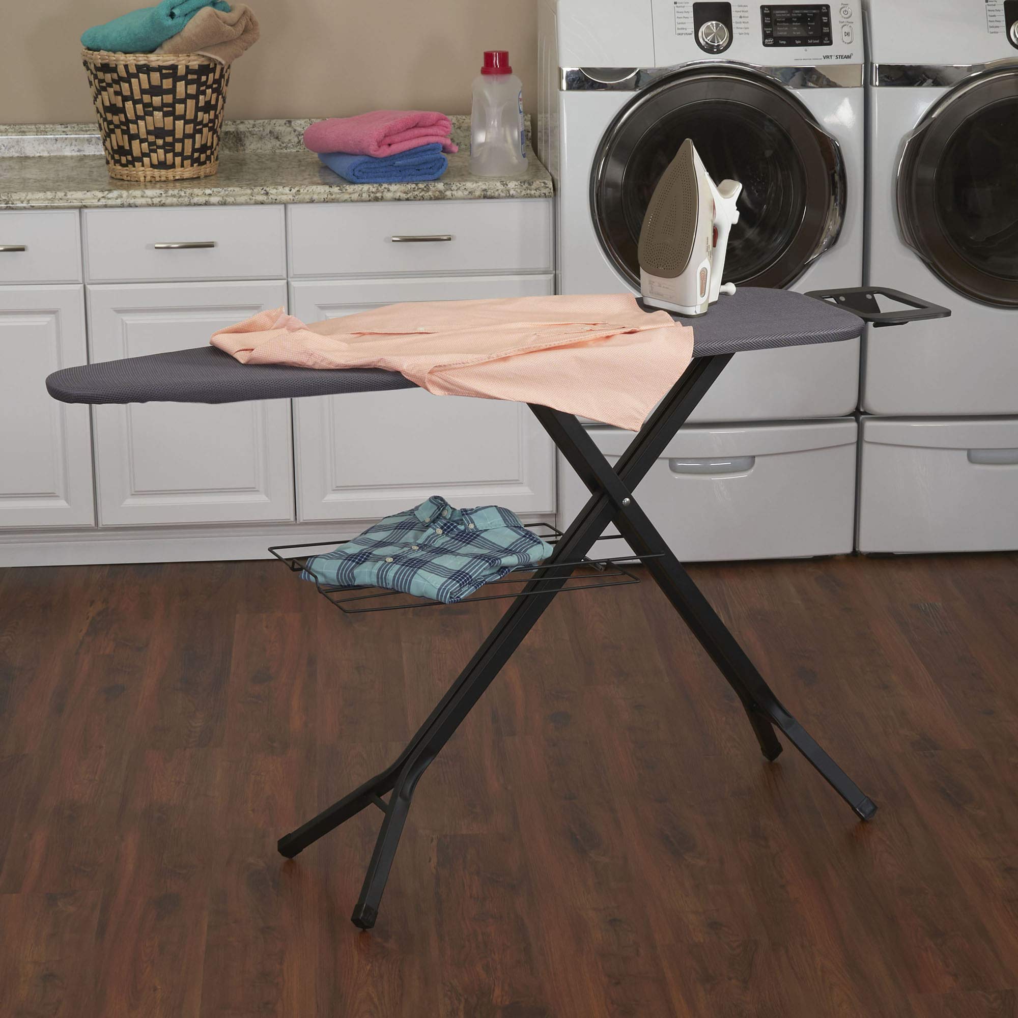 Household Essentials Black Deluxe Steel Top Board with Iron Rest and Clothes Rack Grey