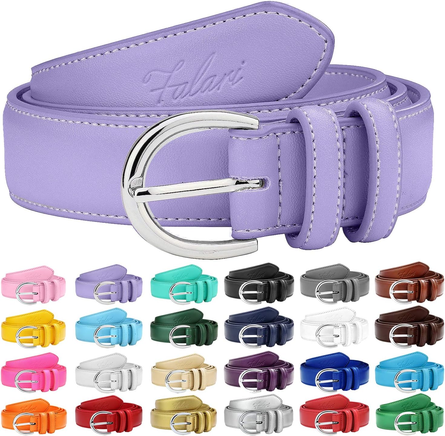 Falari Women Genuine Leather Belt Fashion Dress Belt With Single Prong Buckle 6028-31 Colors