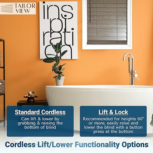 Miniatura 5 de Persianas horizontales de madera sintética personalizables, inalámbricas, listones de grano de madera impresa de 2 pulgadas, color madera flotante