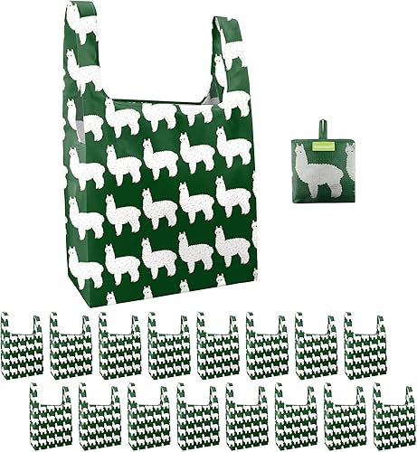 BeeGreen Alpaca Reusable Grocery Bags Bulk 16 Pack,Animal Reusable Shopping Bags X-Large 50LBS, Machine Washable Kitchen Reusable Bags Heavy Duty,