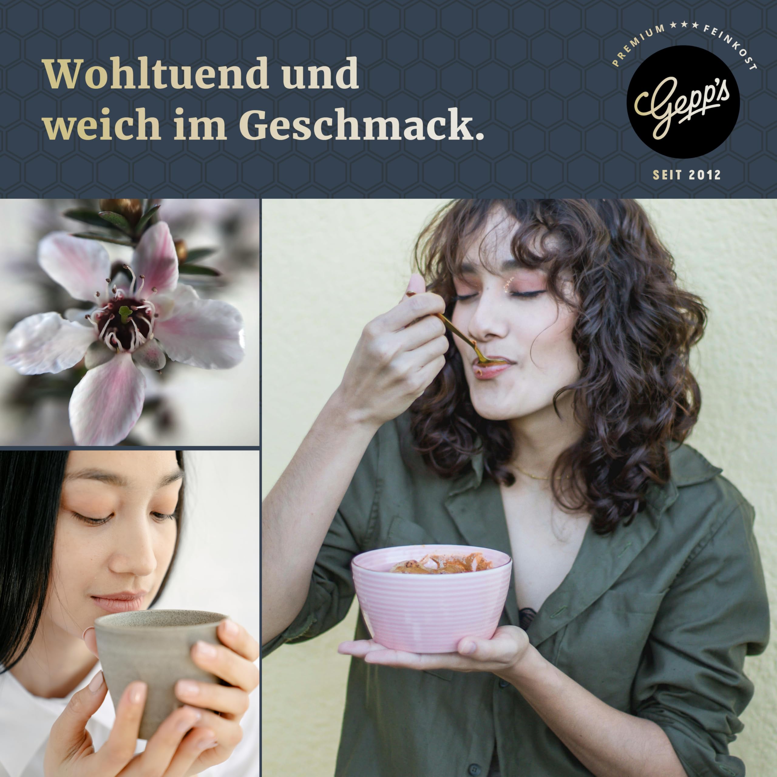 Gepp's Feinkost Manuka Honig 500 g, hohe Reinheit von 514+ MGO I Manuka-Honig aus Taranaki, Neuseeland I Superfood Manuka, cremig & aromatisch I Preisgekrönter & IfV-zertifiziert
