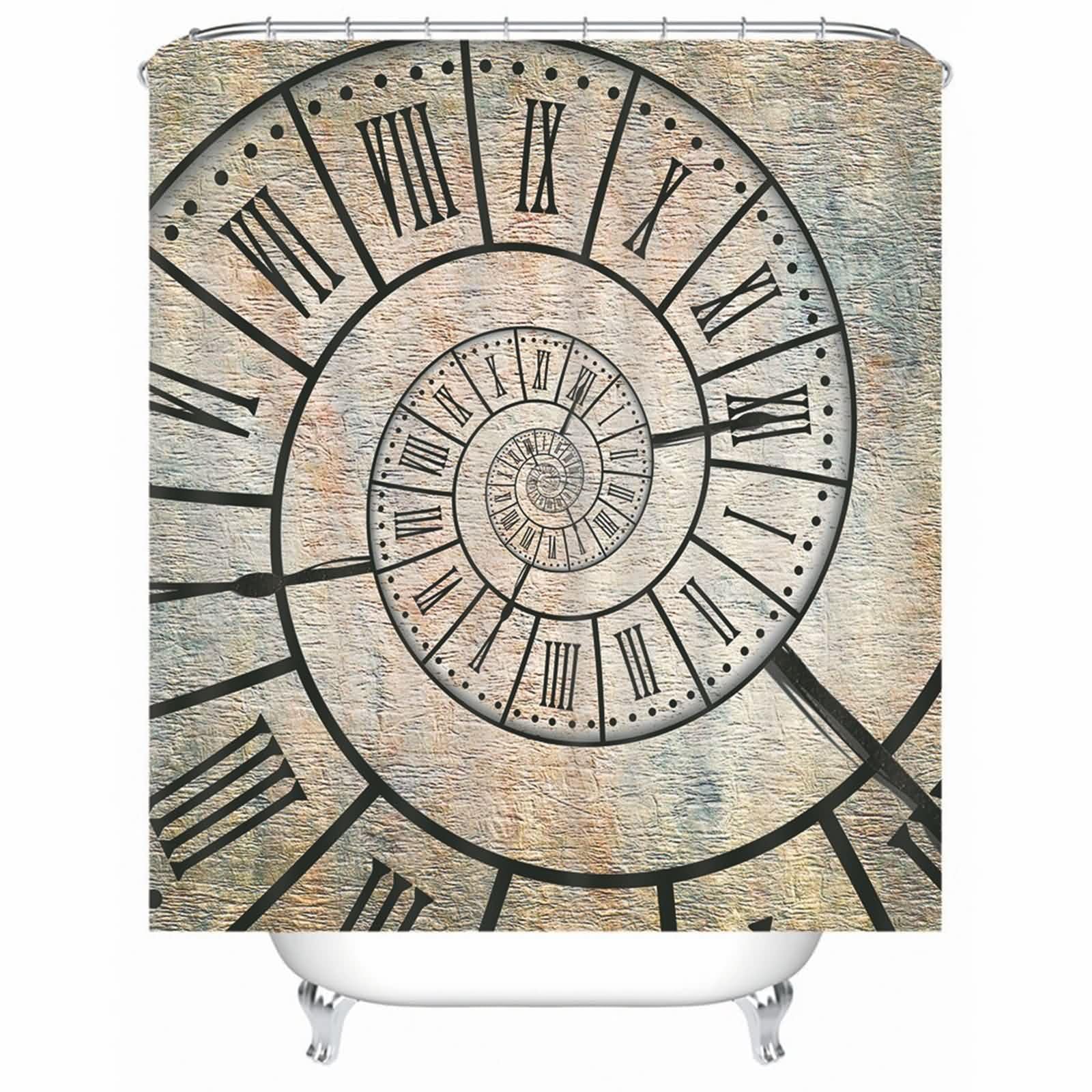 Rideau de salle de bain marron horloge vintage en tissu polyester durable