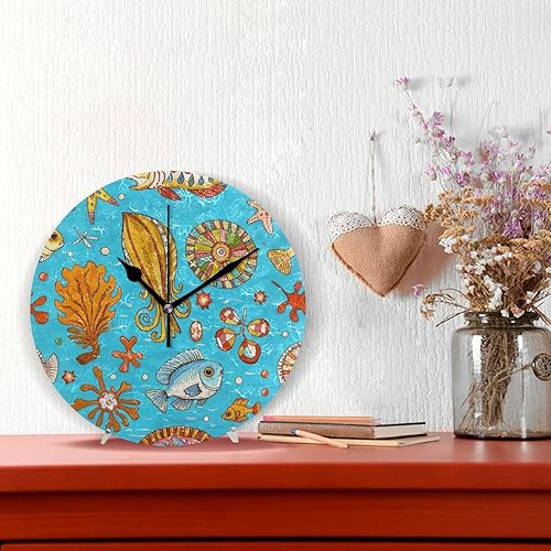 Miniatura 2 de Retro Sea Fish Cuttlefish Blue 10 Inch Round Wall Kitchen Clock Non-Ticking Art for Office Kitchen Dining Room reloj de pared para cuarto