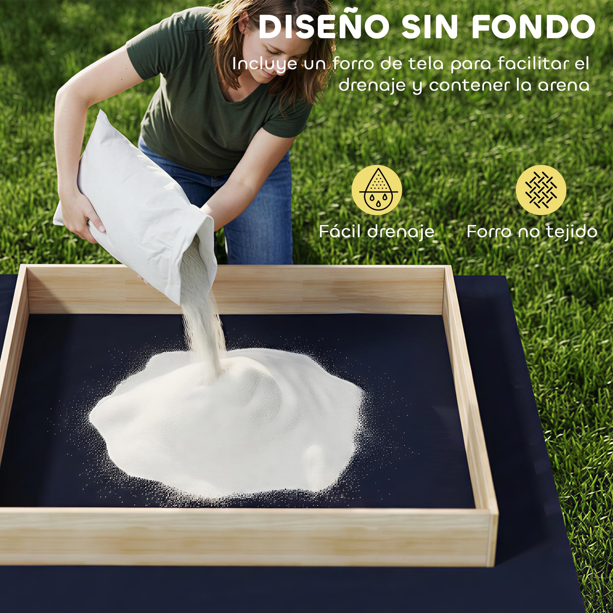 AIYAPLAY Arenero para Niños de Madera con Excavadora, Arenero Infantil con Asiento Giratorio 360° y Forro de Tela no Tejida, sin Motor, Caja de Arena para Niños de 3-6 Años, 184x90x56 cm, Natural