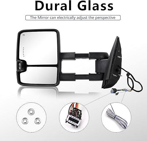 Miniatura 5 de Switchback - Espejo de remolque para Chevy Silverado GMC Sierra 2007-2014, espejos de remolque con vidrio calefactado ajustable de potencia, luz de
