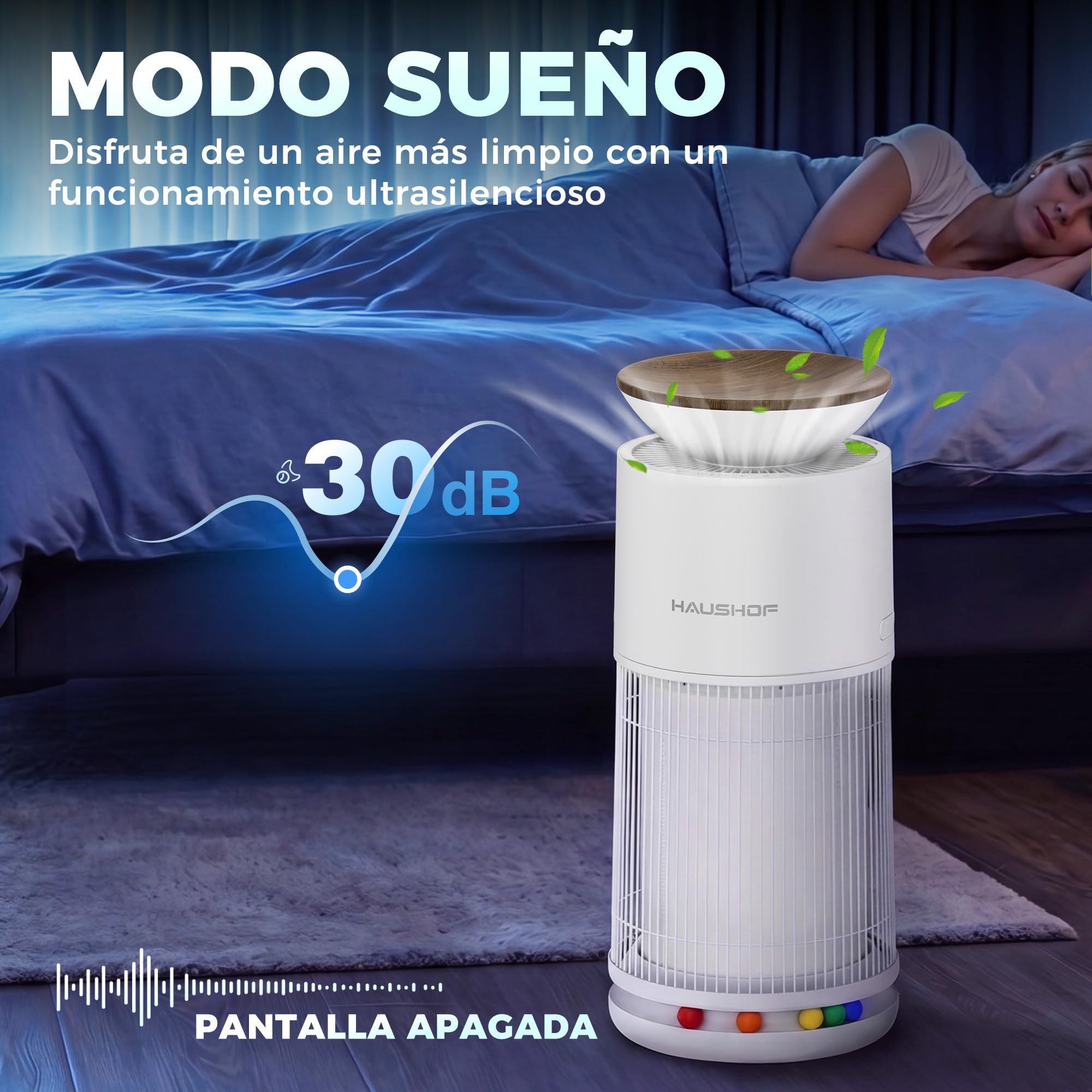 HAUSHOF Purificador de Aire HEPA H13 CADR 380 m³/h para Hasta 45 m²