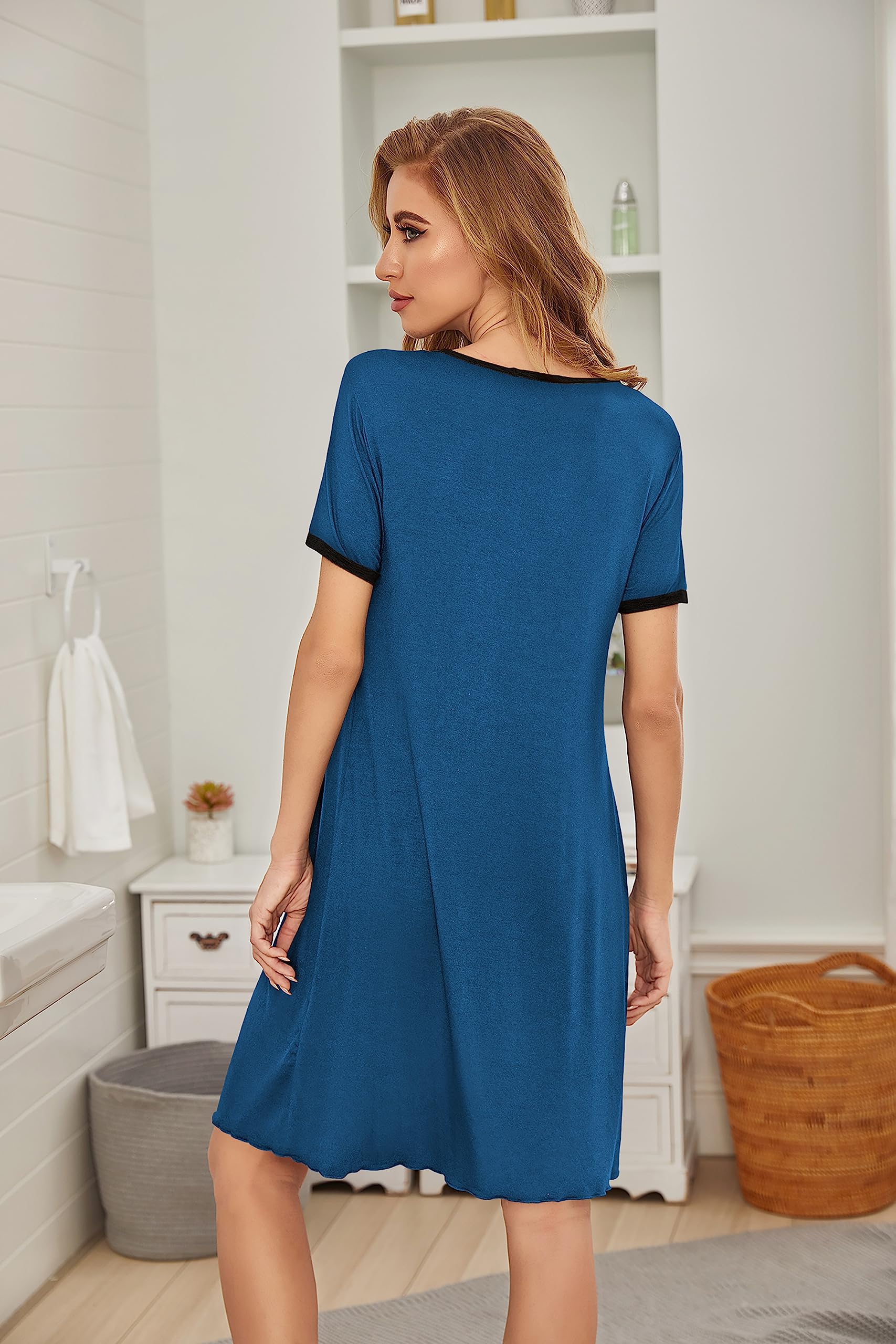 Ekouaer Donna Camicia da Notte Estiva Pigiama da Notte Taglie Forti Vestito da Notte Manica Corta, S-3XL