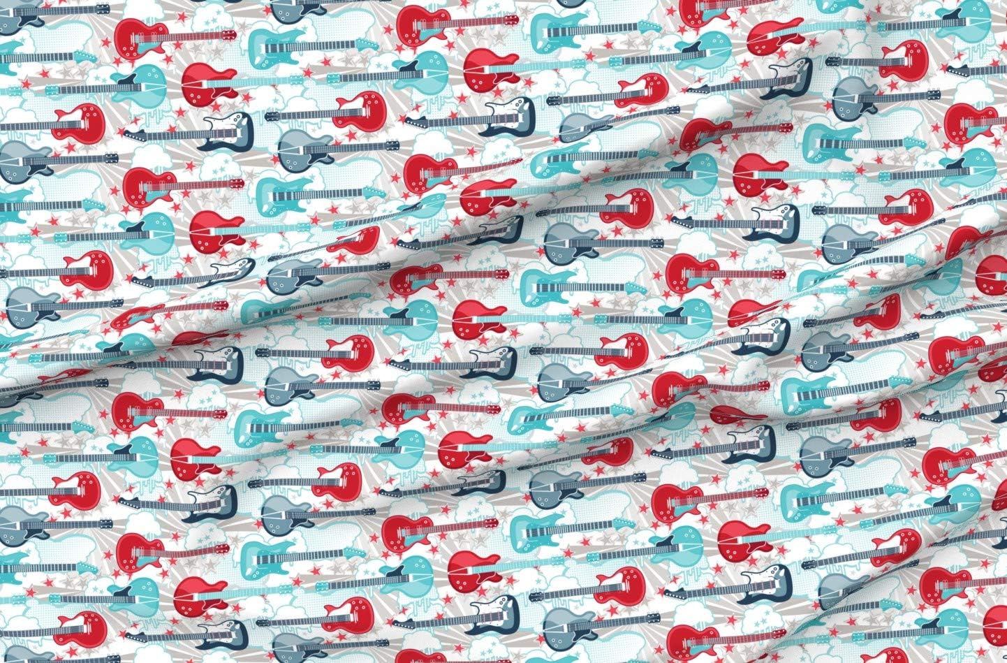 Spoonflower Fabric - Rock Roll Music Band Guitar Guitars Printed on Organic Cotton Sateen Fabric by The Yard - Sewing Quilting Apparel Home Decor