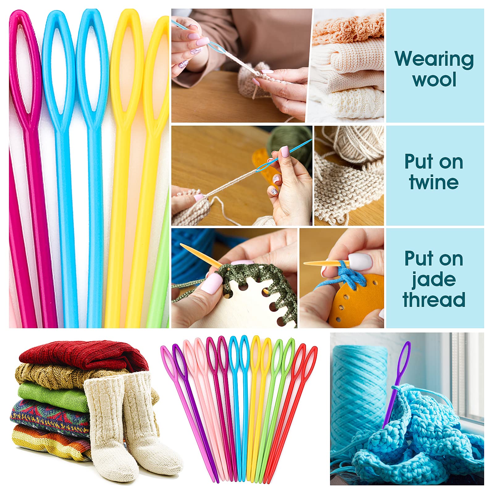 TMISHION Aiguille à Coudre En Plastique à Gros Yeux 1000pcs Aiguilles à Coudre En Plastique à