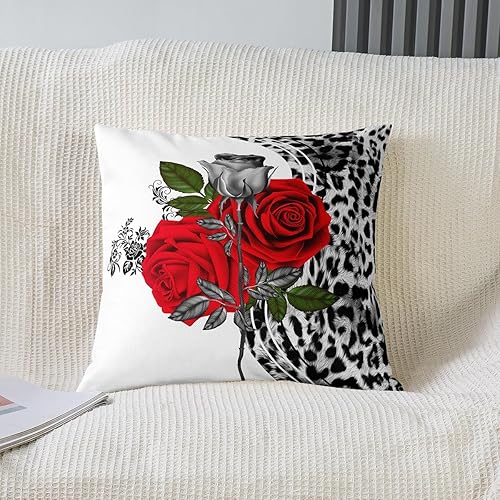 Miniatura 2 de Red Silver Rose Throw Pillow Covers 24x24 Inch Set of 2 Leopard Wild Animal Skin Print Cushion Covers for Kids Teens Adults Watercolor Retro Flowers