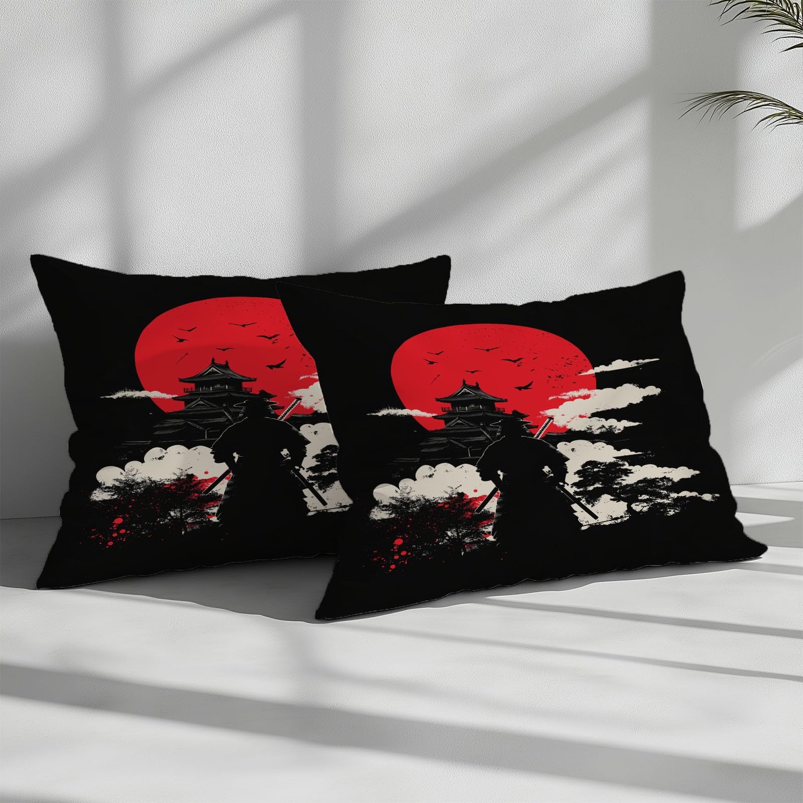 Générique Komplet pościeli 240 x 220 cm z mikrofibry z japońskim wzorem chmury, poszwa na kołdrę z nadrukiem japońskiego wojownika, z zamkiem błyskawicznym z 2 poszewkami na poduszki 65x65cm