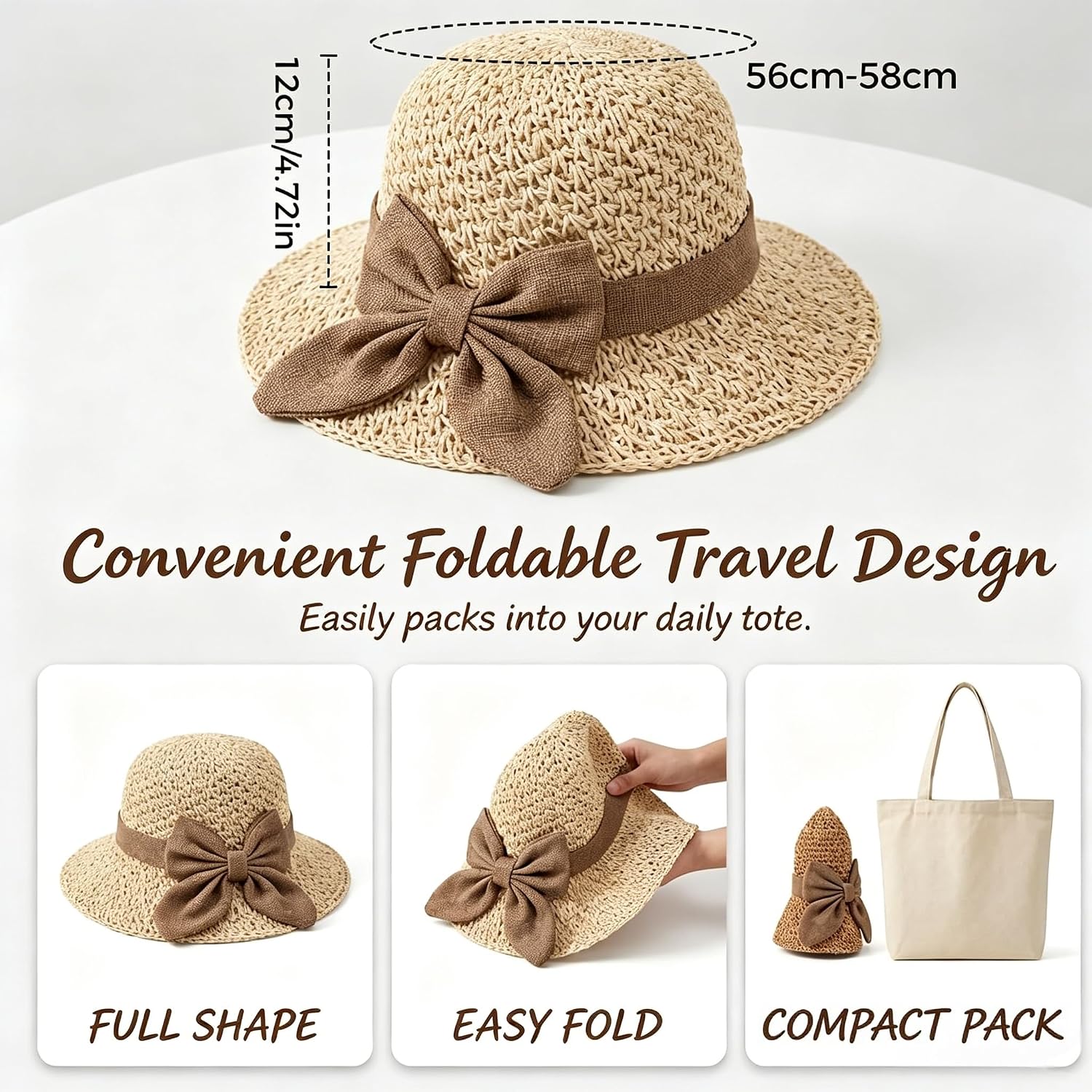 Women's Straw Hat, 2026 New Crushable Sun Hat with Bow, Summer Beach Travel Hat for Women