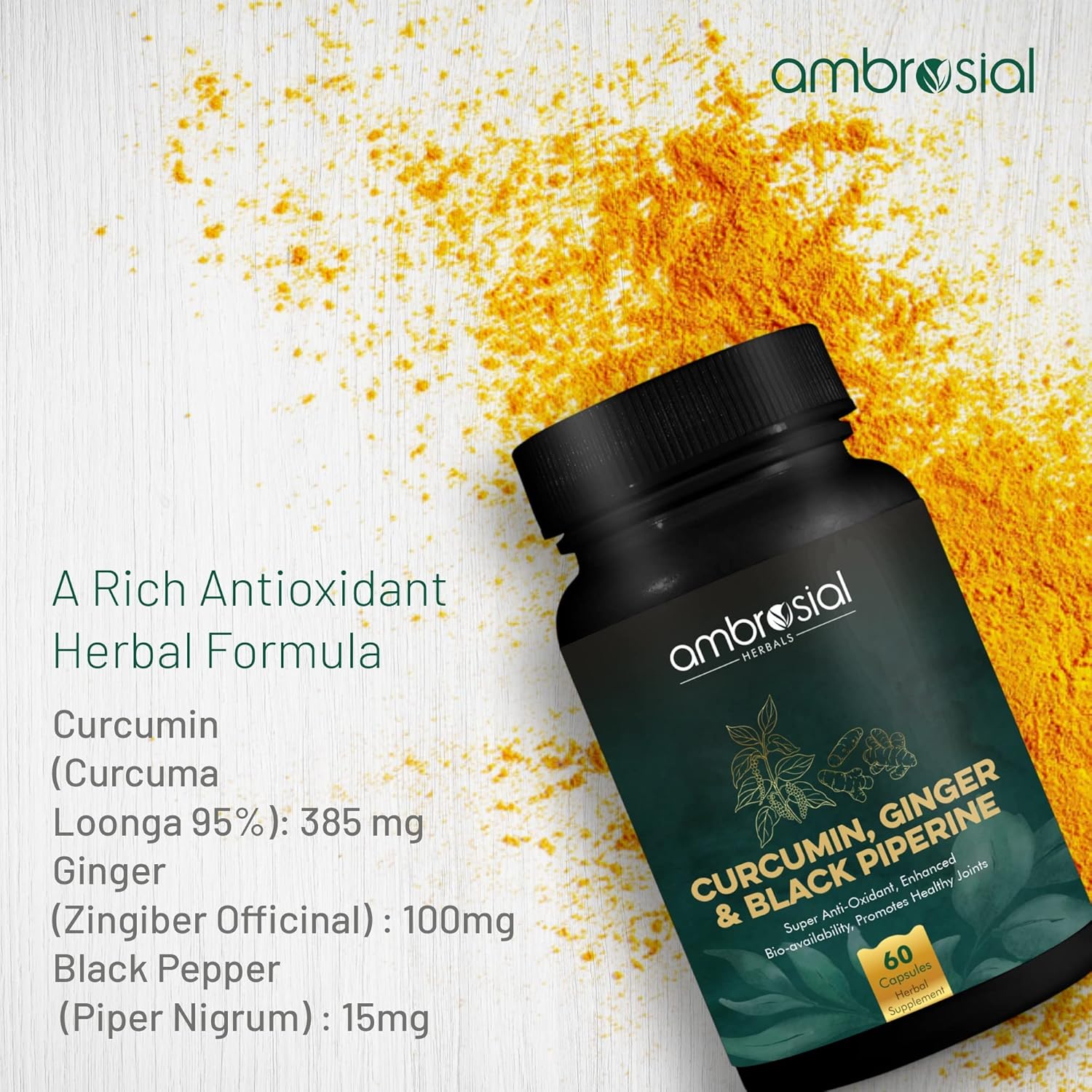 Ambrosial Curcumin Turmeric and Black Pepper Capsules with Ginger