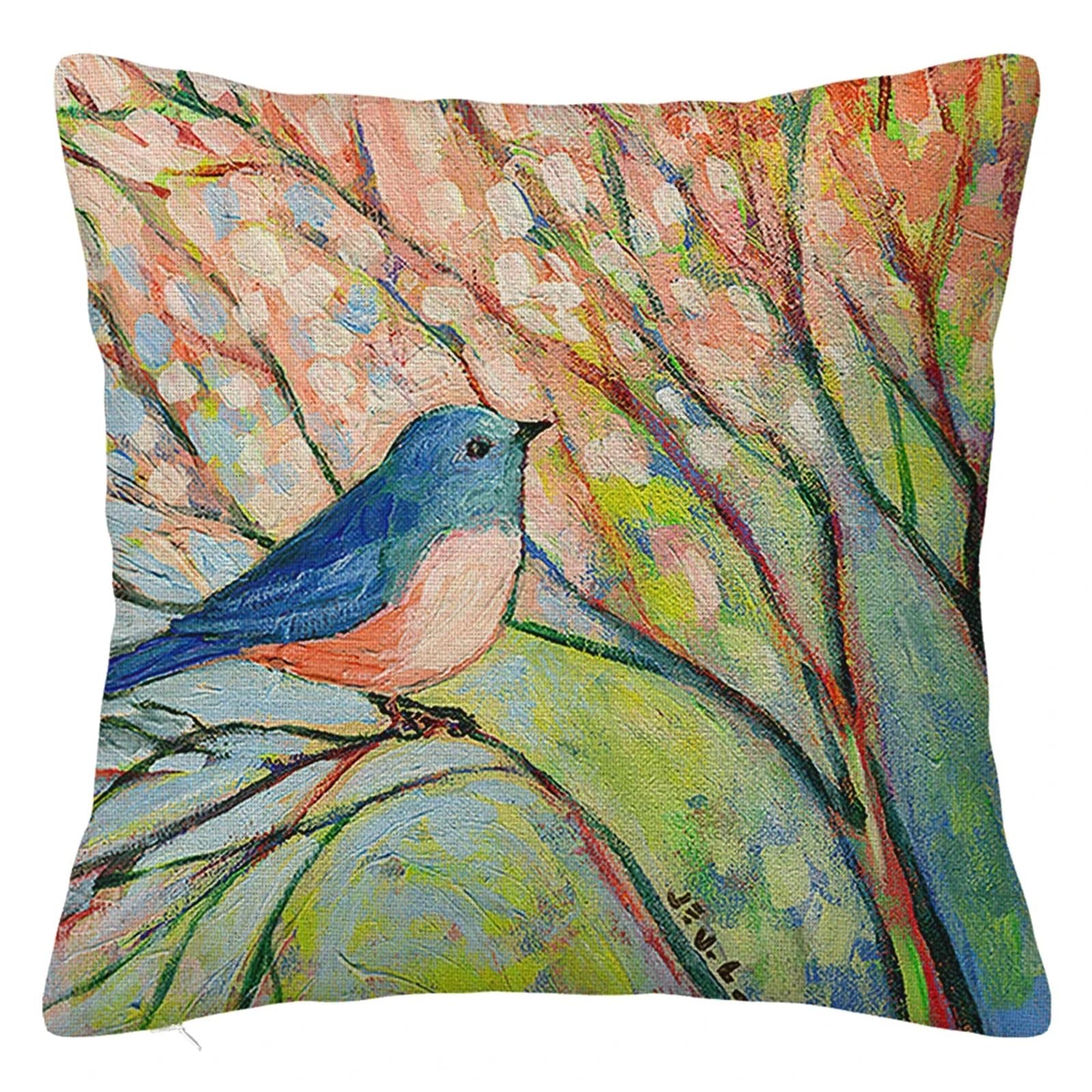 SHBHWS Branch Bird Flower Linen Pillowcase Sofa Cushion Cover Home Decoration 40x40 50x50 60x60 45x45 For Living Room Sofa(Color 26,400mm*400mm)