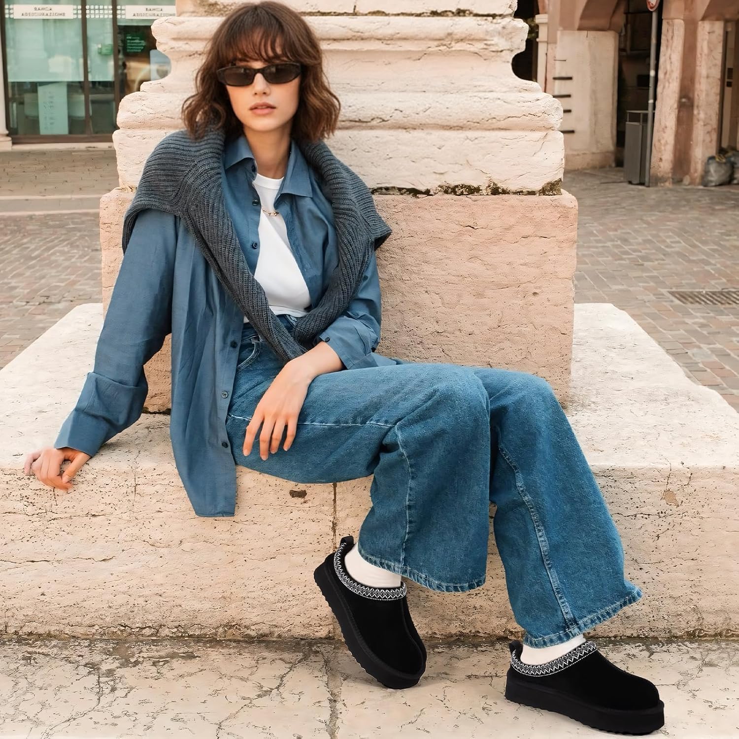 KIDMI Genuine Suede Platform Slippers for Women Fuzzy Winter Warm Shoes Indoor Outdoor - Image 2