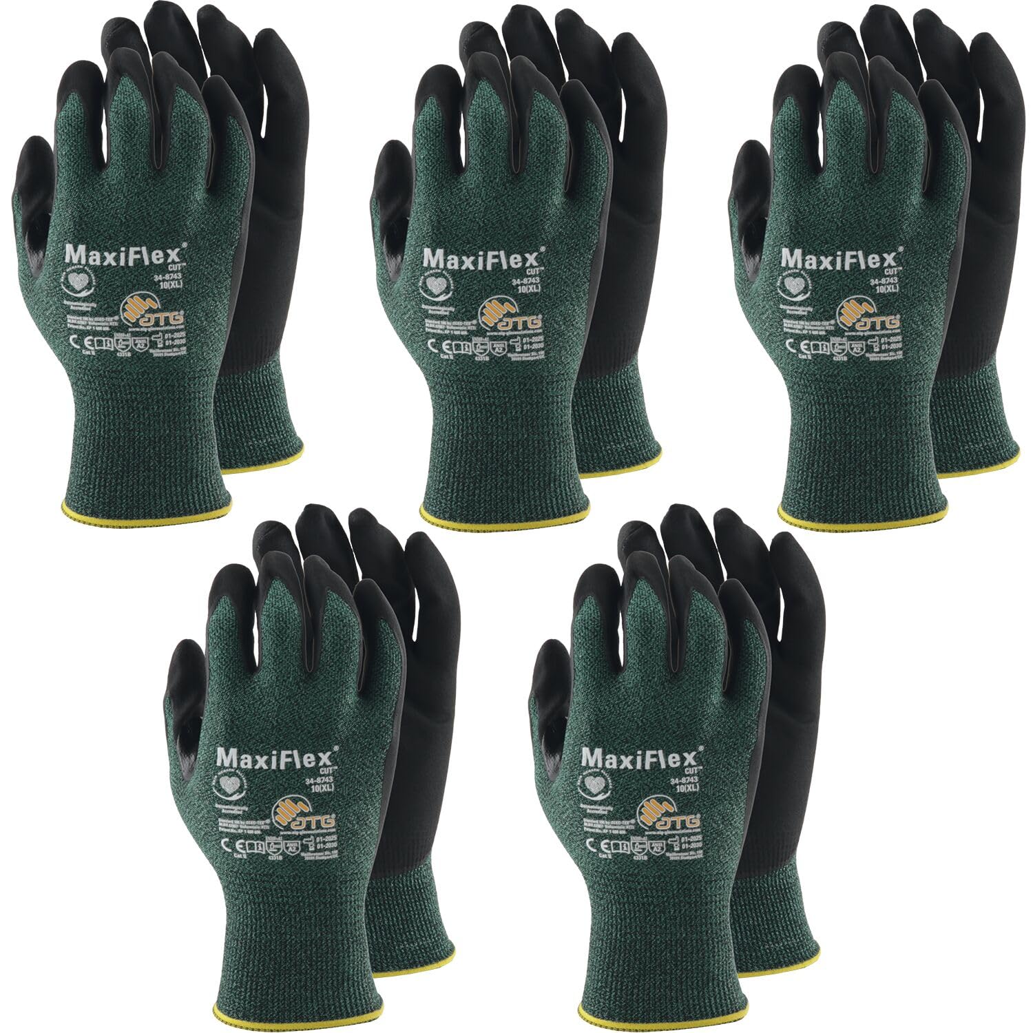 ATG Lot de 5 paires de gants de protection contre les coupures ATG Maxiflex Cut Taille 10 XL